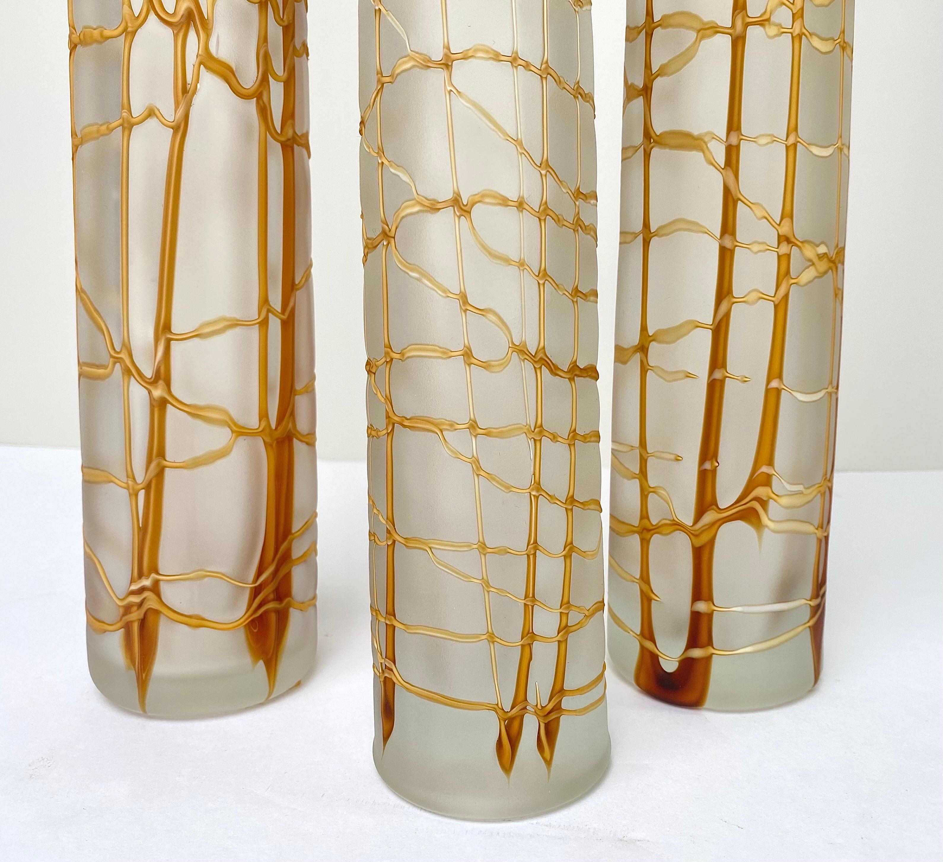 Modern Kintsugi Style Frosted Glass Vase, a Set of 3  For Sale 3