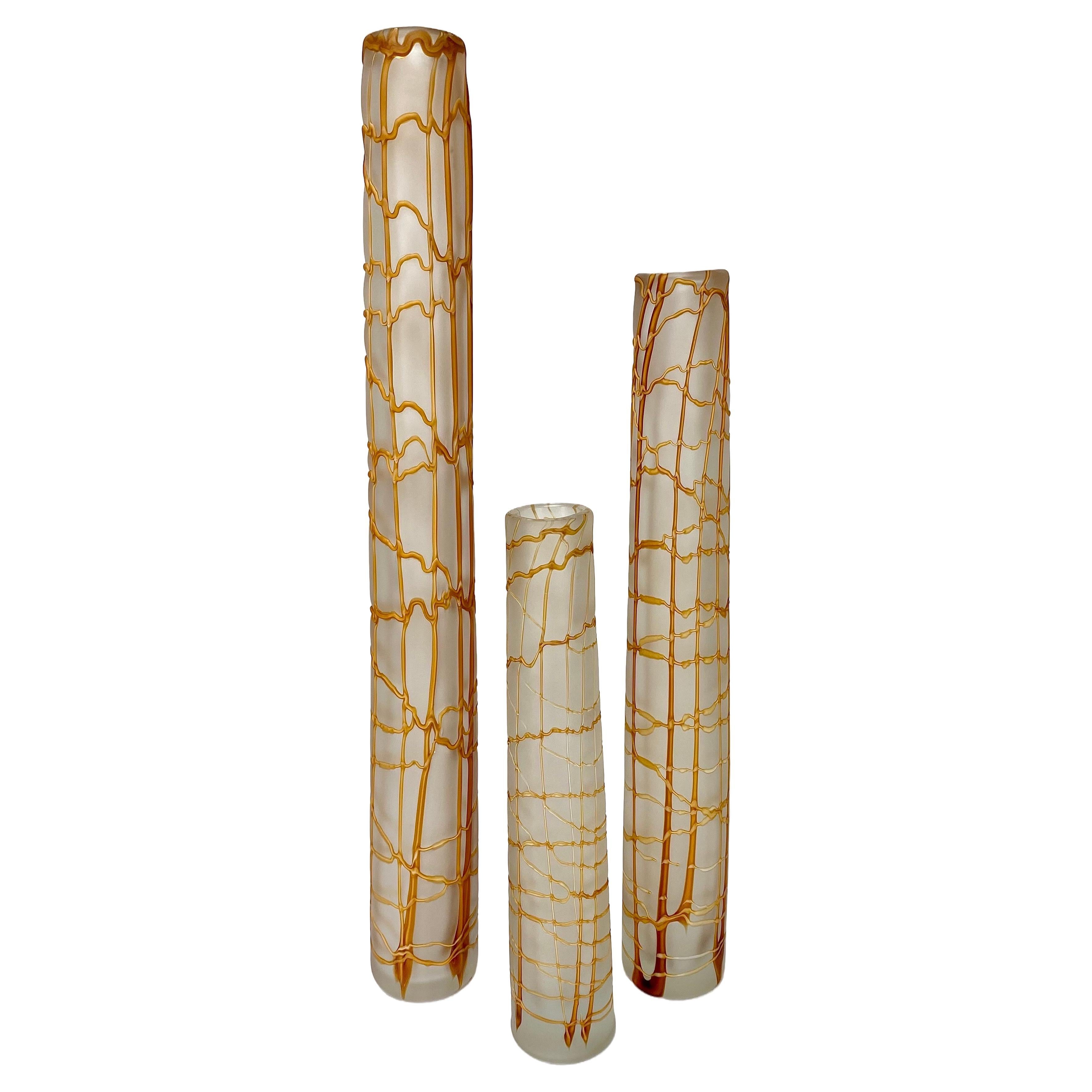 Modern Kintsugi Style Frosted Glass Vase, a Set of 3  For Sale