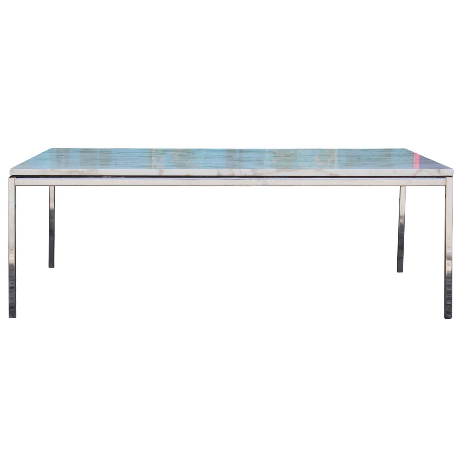 Gorgeous modern rectangular marble top coffee table with a lovely chrome frame made by Florence Knoll.