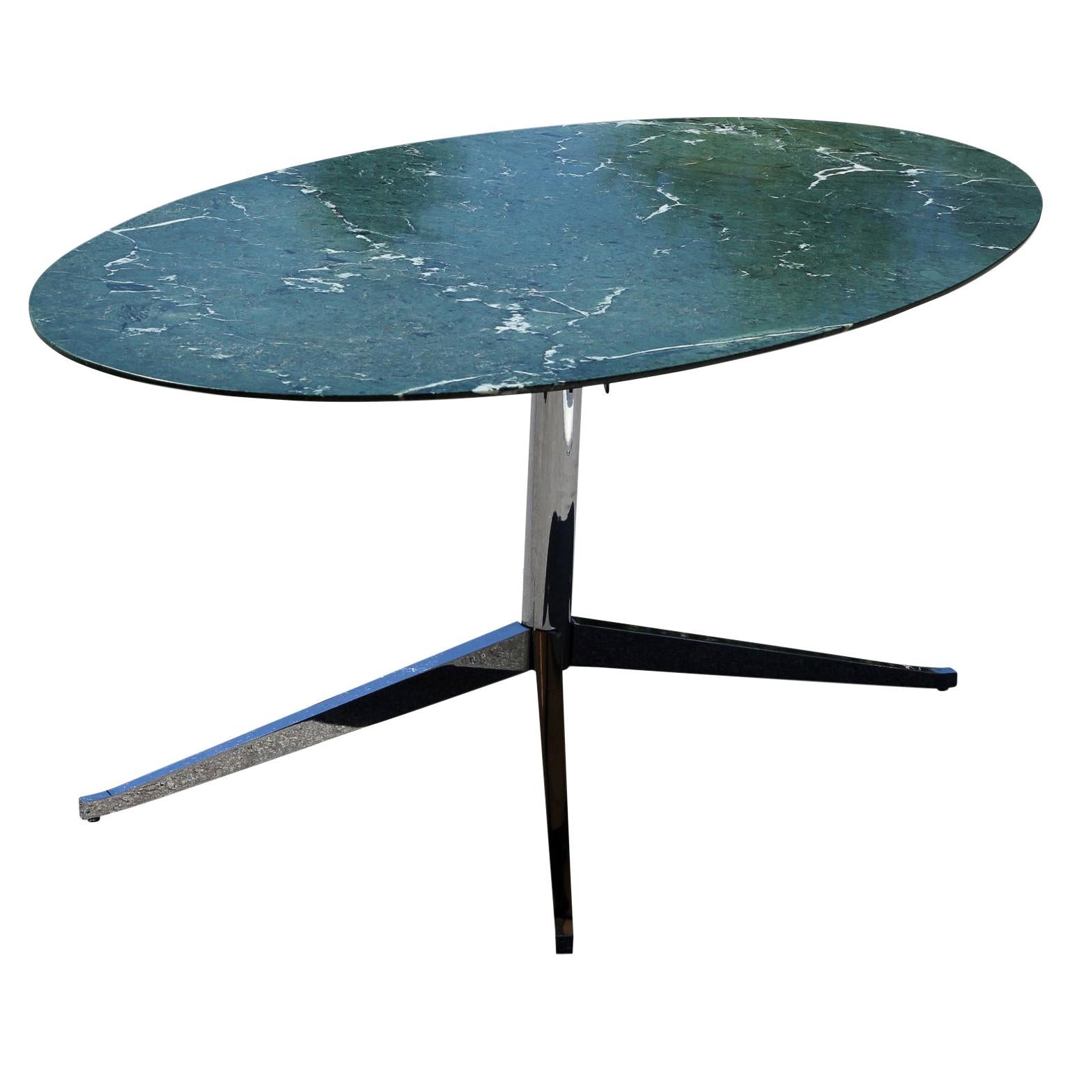 Modern Knoll Green Marble Oval Top Dining Table with Chrome Base