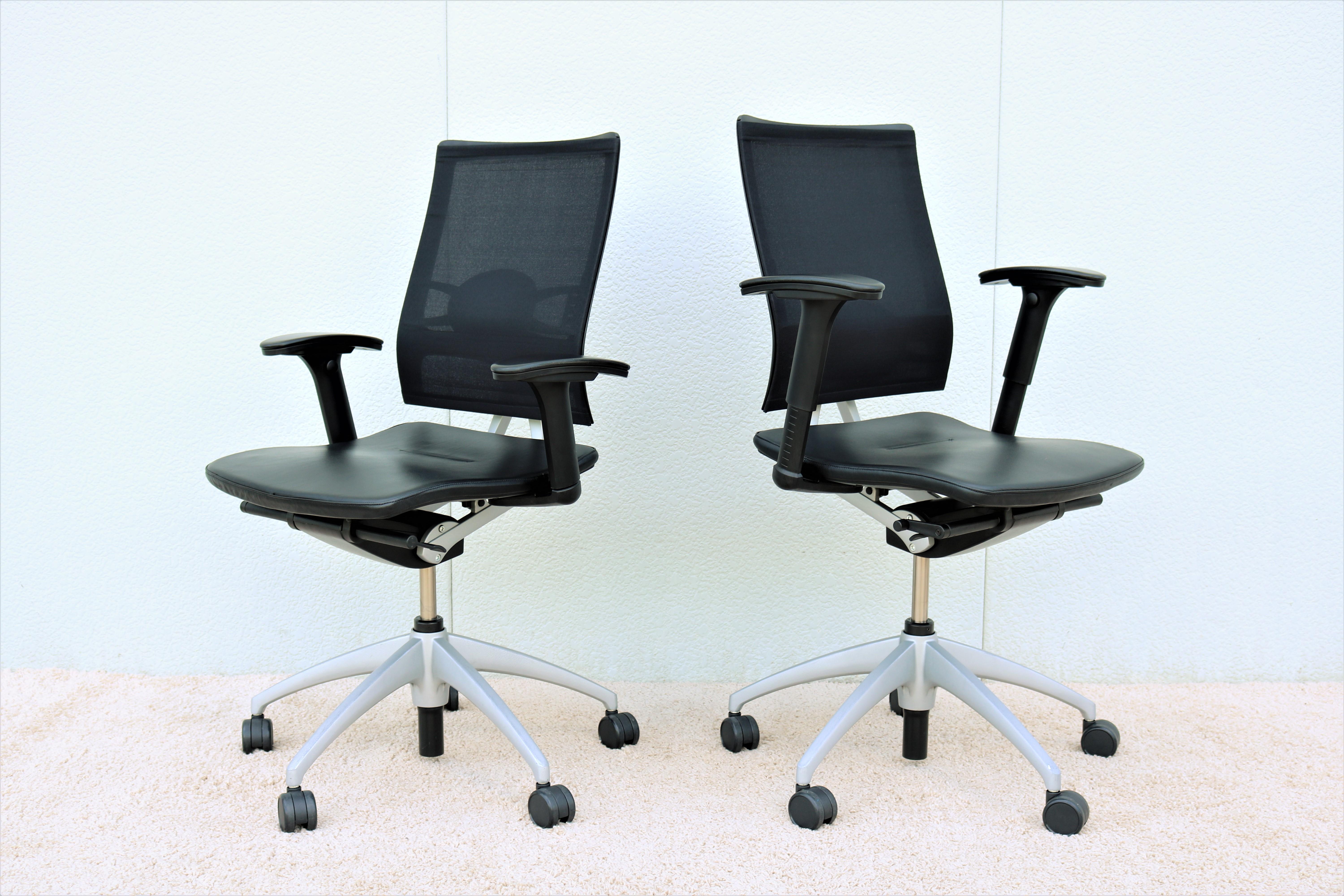 Moderner ergonomischer Knoll Open Up-Stuhl aus schwarzem Leder, entworfen von Mathias Seiler im Angebot 7