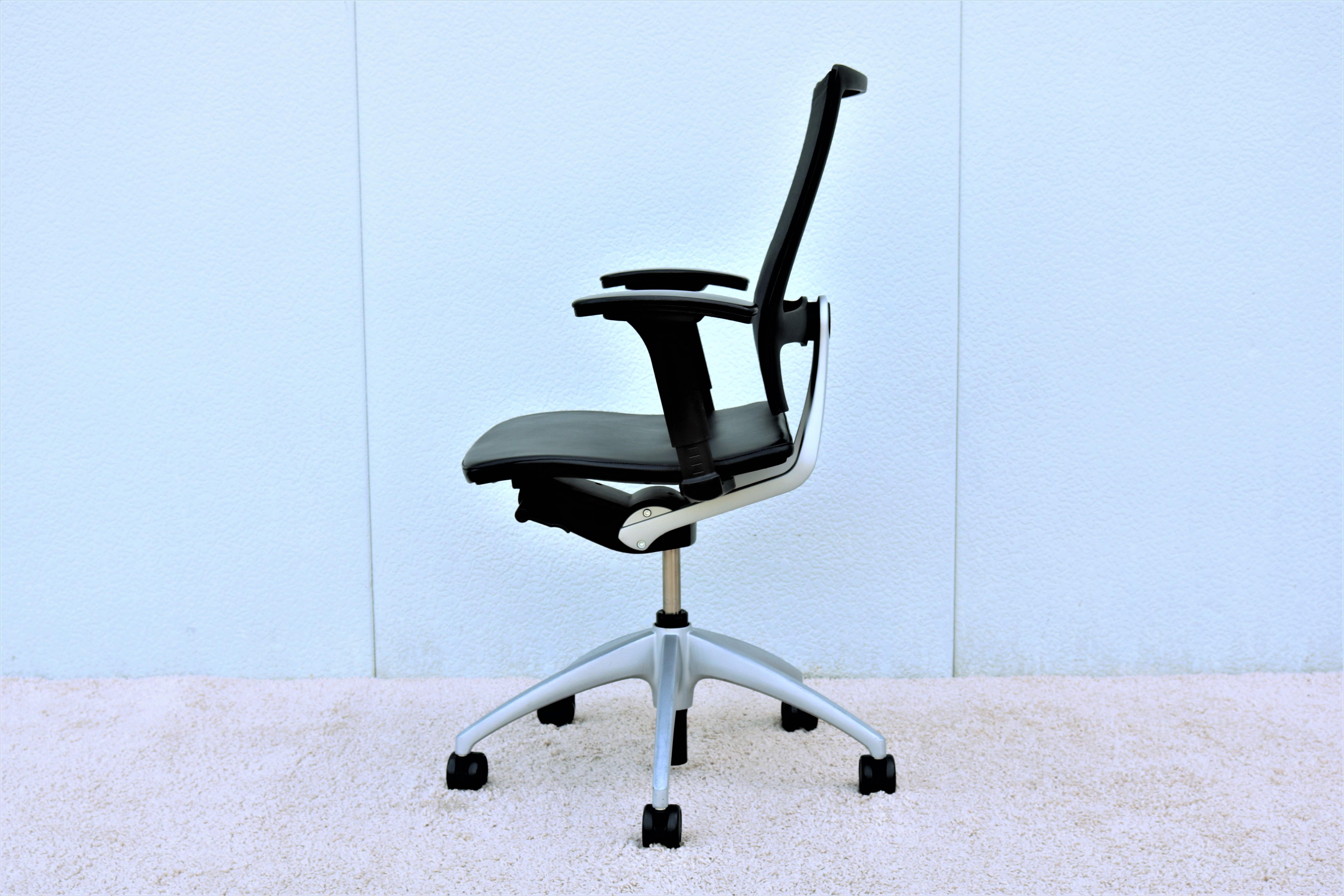 Steel Modern Knoll Open Up Black Leather Ergonomic Chair Designed by Mathias Seiler For Sale