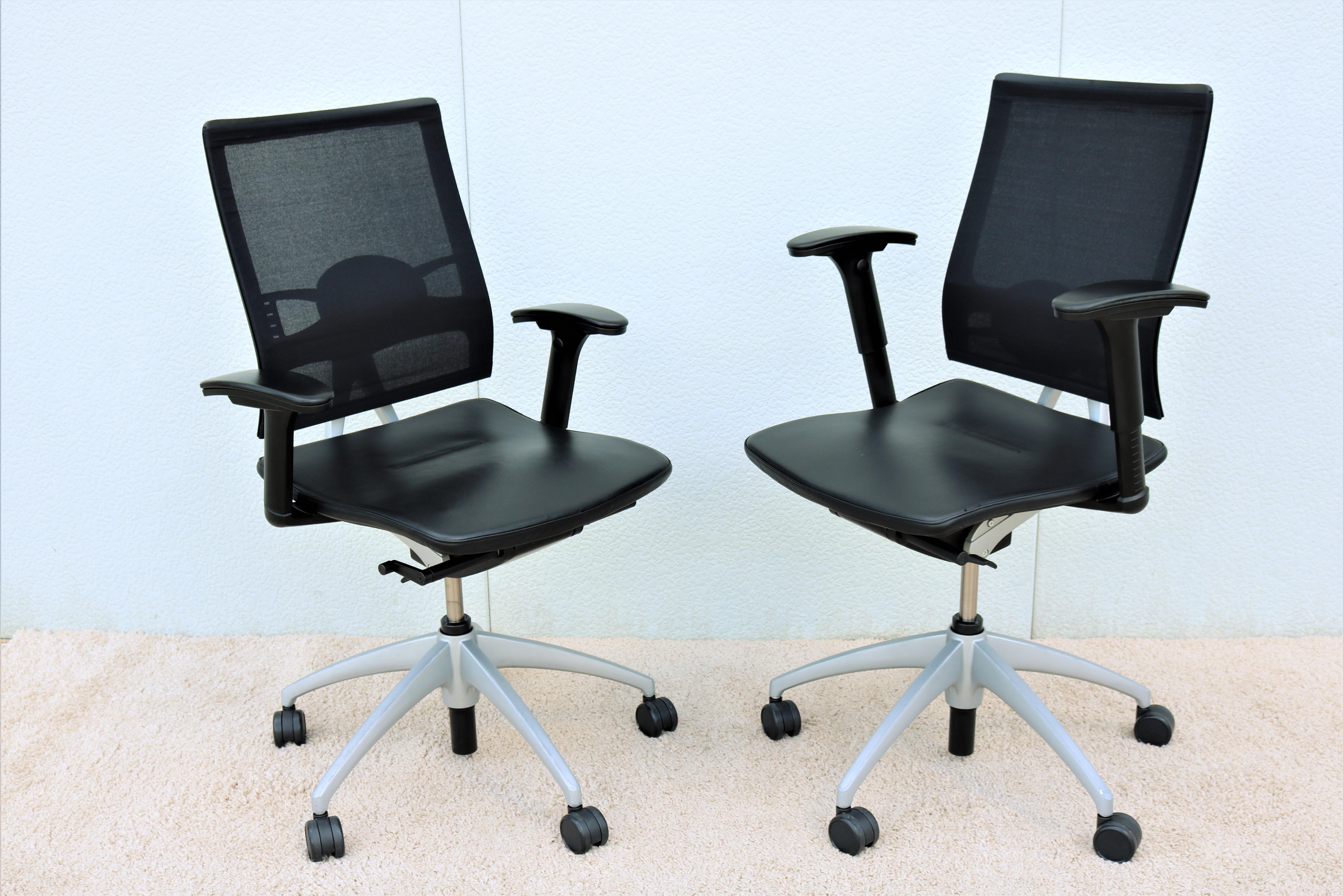 Moderner ergonomischer Knoll Open Up-Stuhl aus schwarzem Leder, entworfen von Mathias Seiler im Angebot 3
