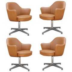 Modern Knoll Saarinen Attributed Executive Armchair in Saddle Leather