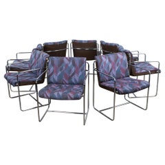 Set di 8 poltrone da pranzo moderne Steele con struttura in acciaio cromato e tessuto geometrico