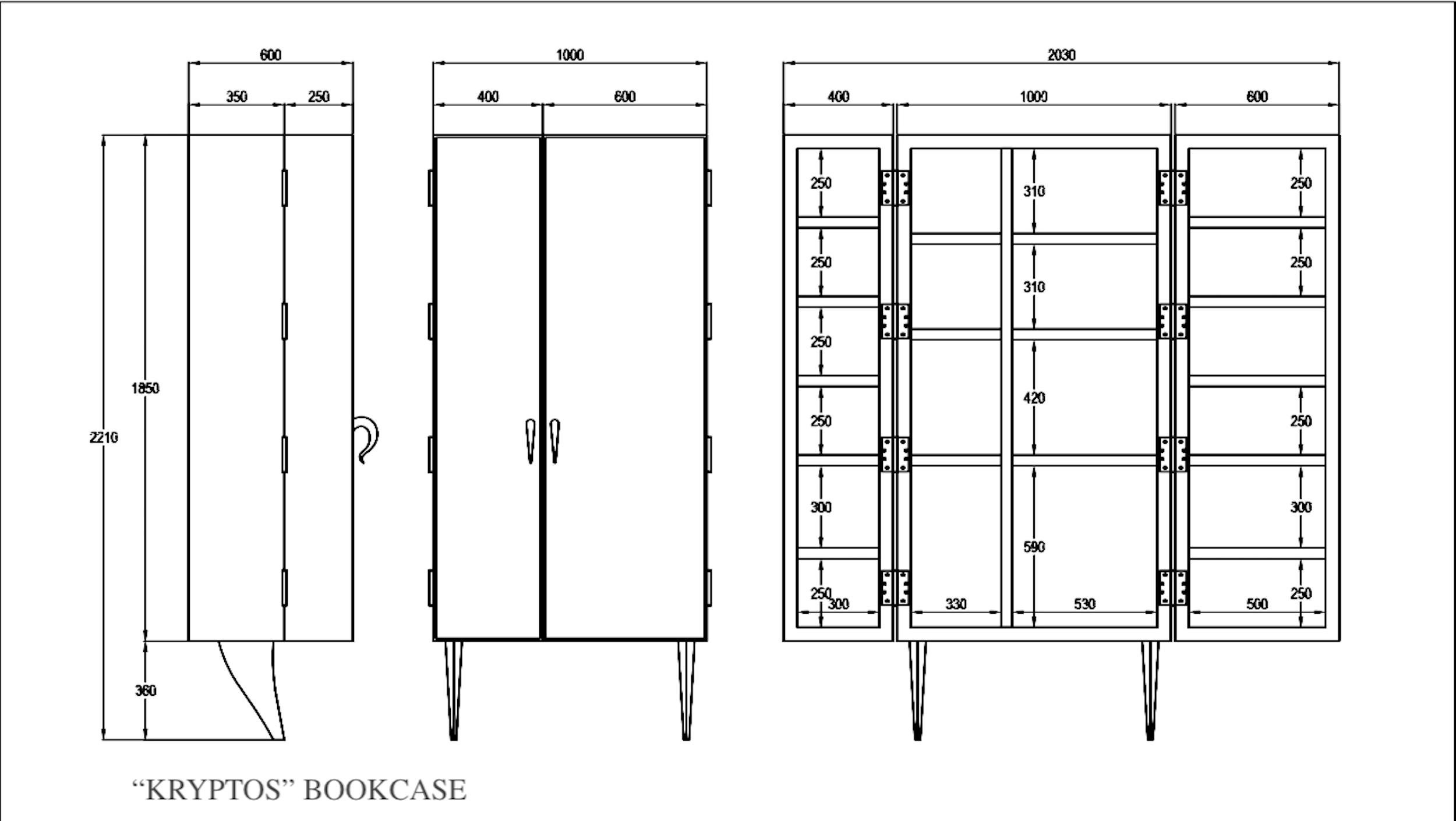 Modern, Kryptos, Bookcase Handcrafted in Full-Grain Leather in Bas-Relief For Sale 5