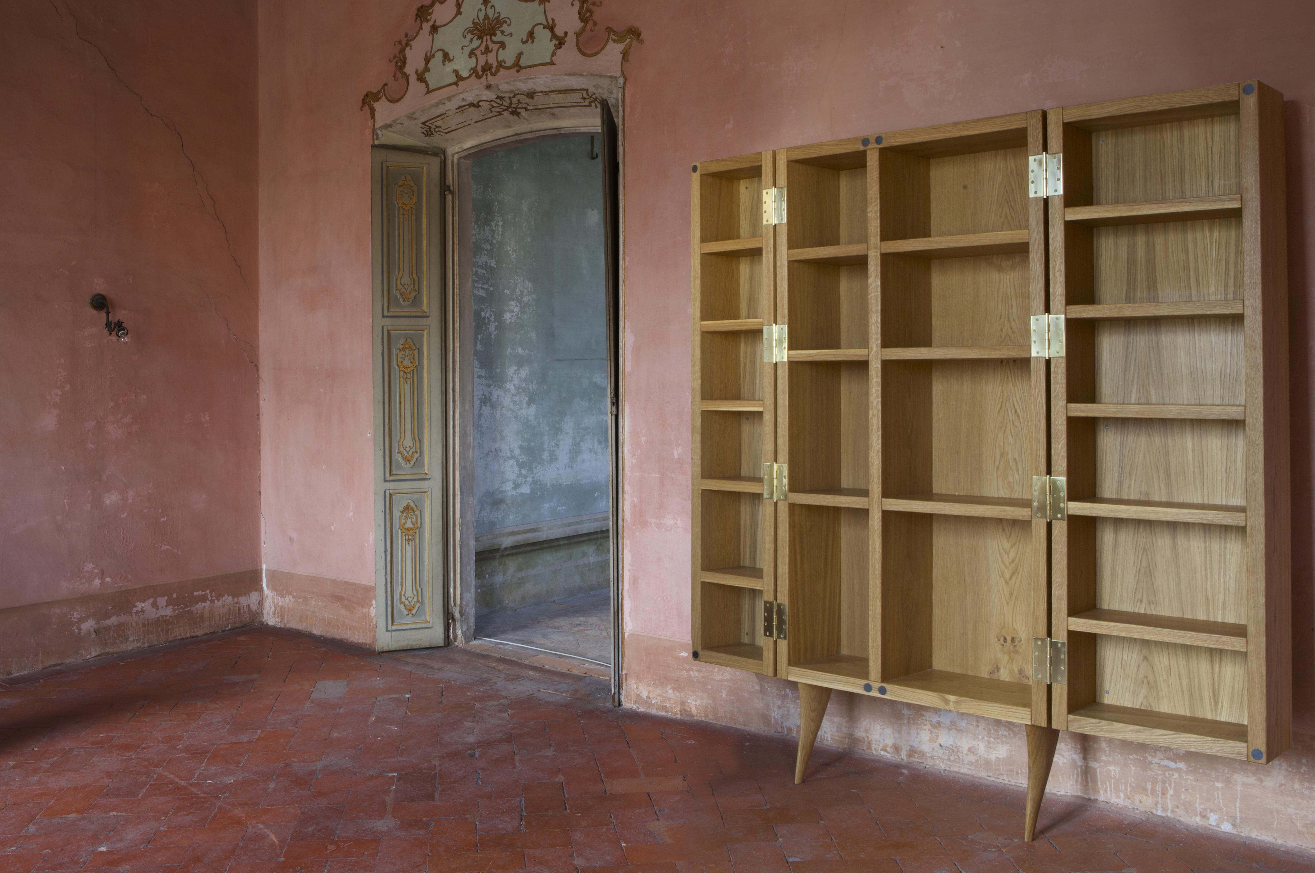 Modern, Kryptos, Bookcase Handcrafted in Full-Grain Leather in Bas-Relief In New Condition For Sale In Milan, Lombardy