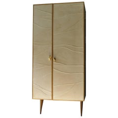 Modern, Kryptos, Bookcase Handcrafted in Full-Grain Leather in Bas-Relief