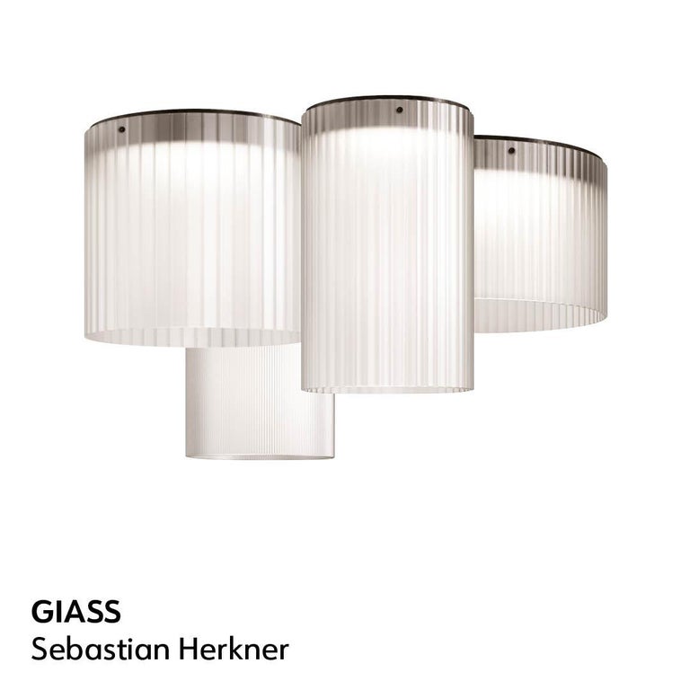 Italian Modern Kundalini Herkner Giass 50 Led White Glass Ceiling Fixture For Sale