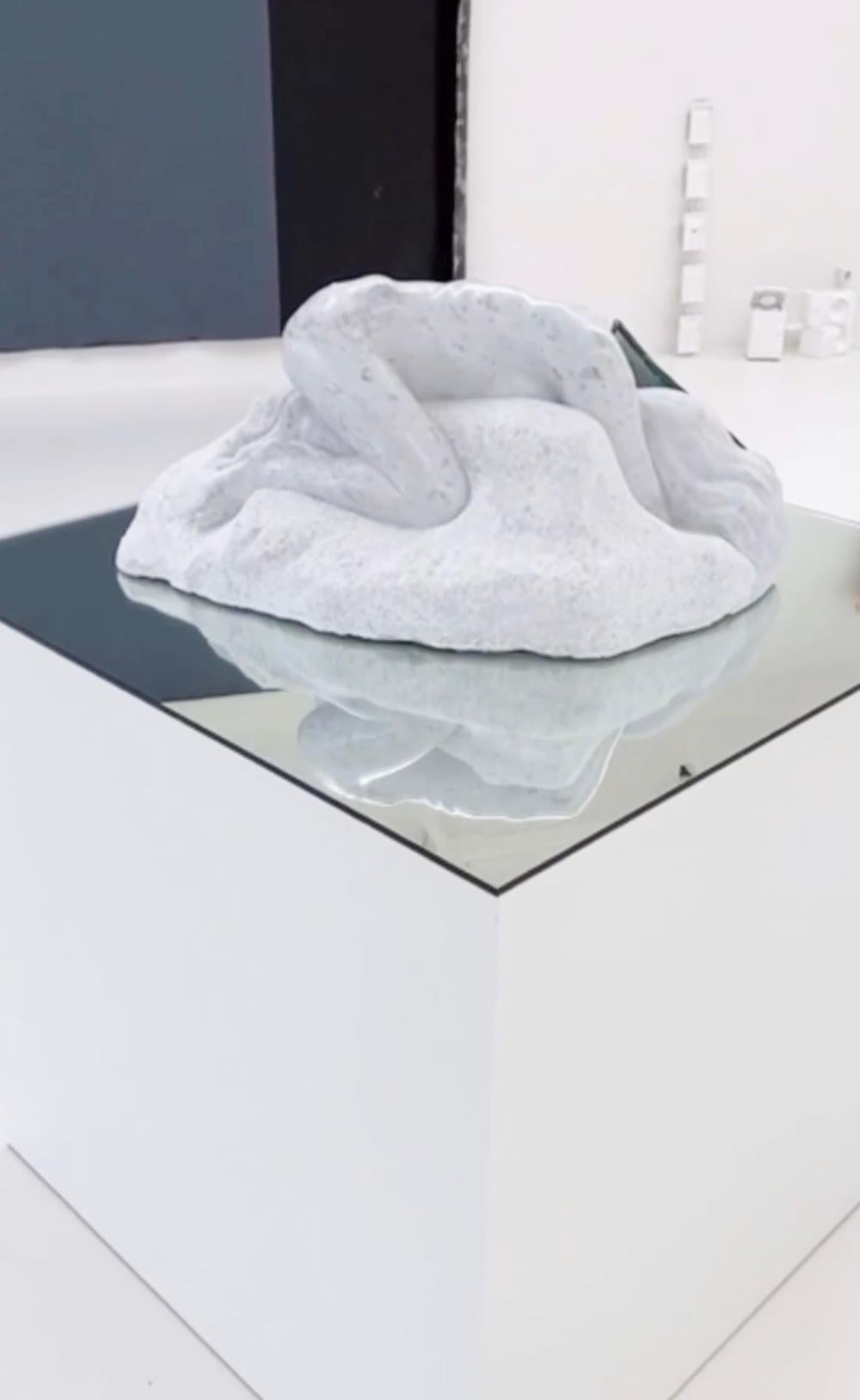 Glass Contemporary art sculpture marble with mirror shard by Roos Schneijderberg For Sale