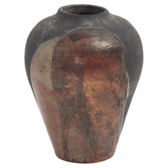 Modern LAAB Hydria Vase Raku Ceramic Black Burnt Metal Red Copper