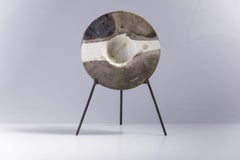 Modern LAAB Spiegel Sculpture Raku Ceramic White Grey Crakle Iron