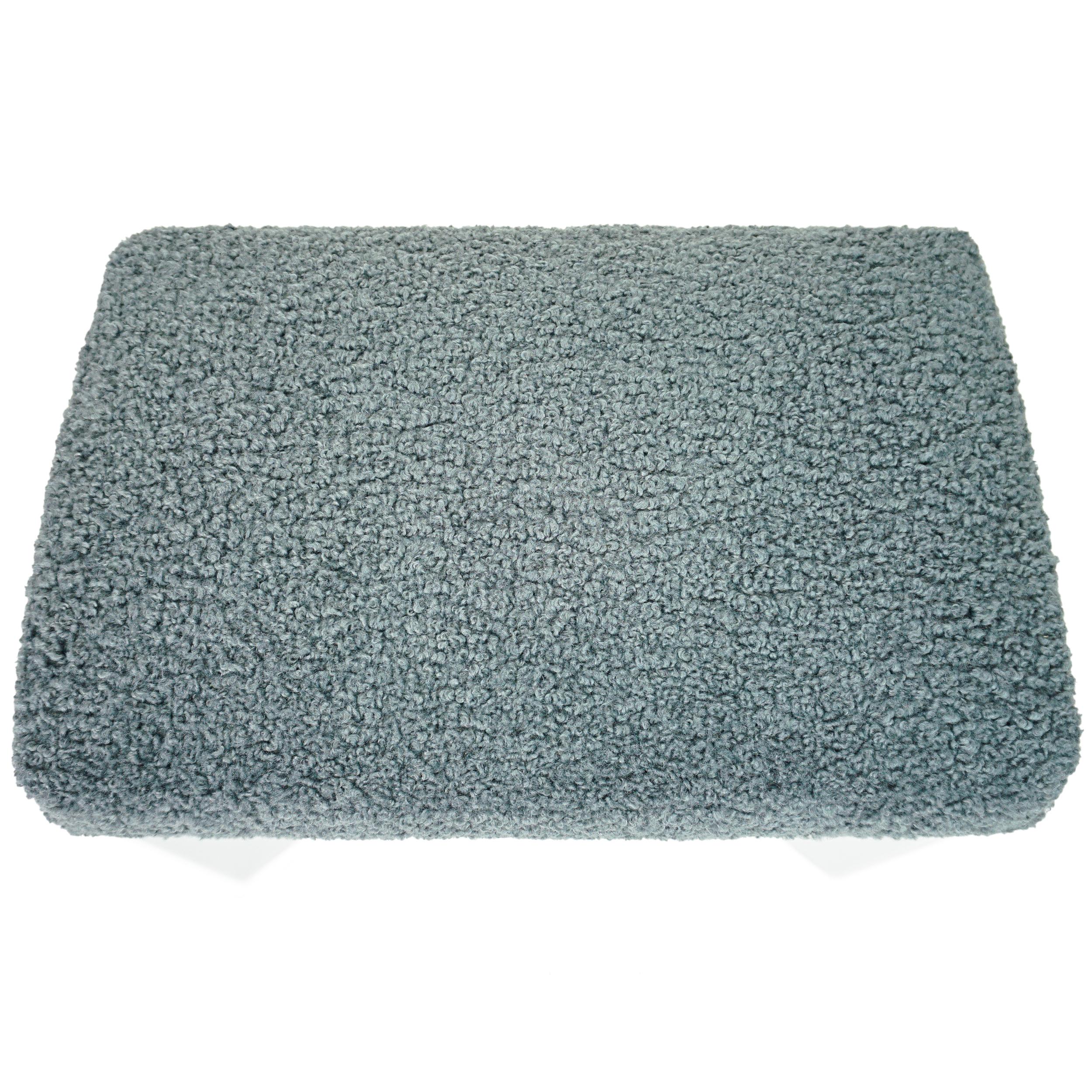 Modern Lacquered Beveled Small Bench Upholstered in Grey Boucle Fabric For Sale 2