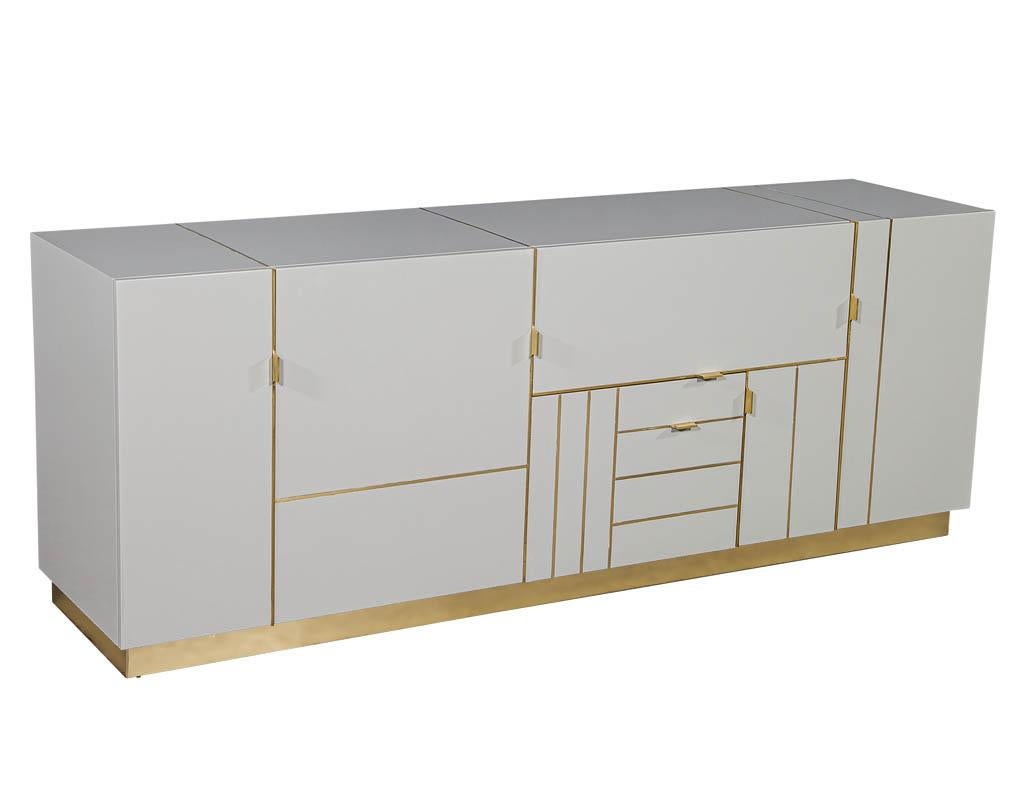 American Modern Lacquered Buffet Credenza Sideboard with Brass Detail For Sale