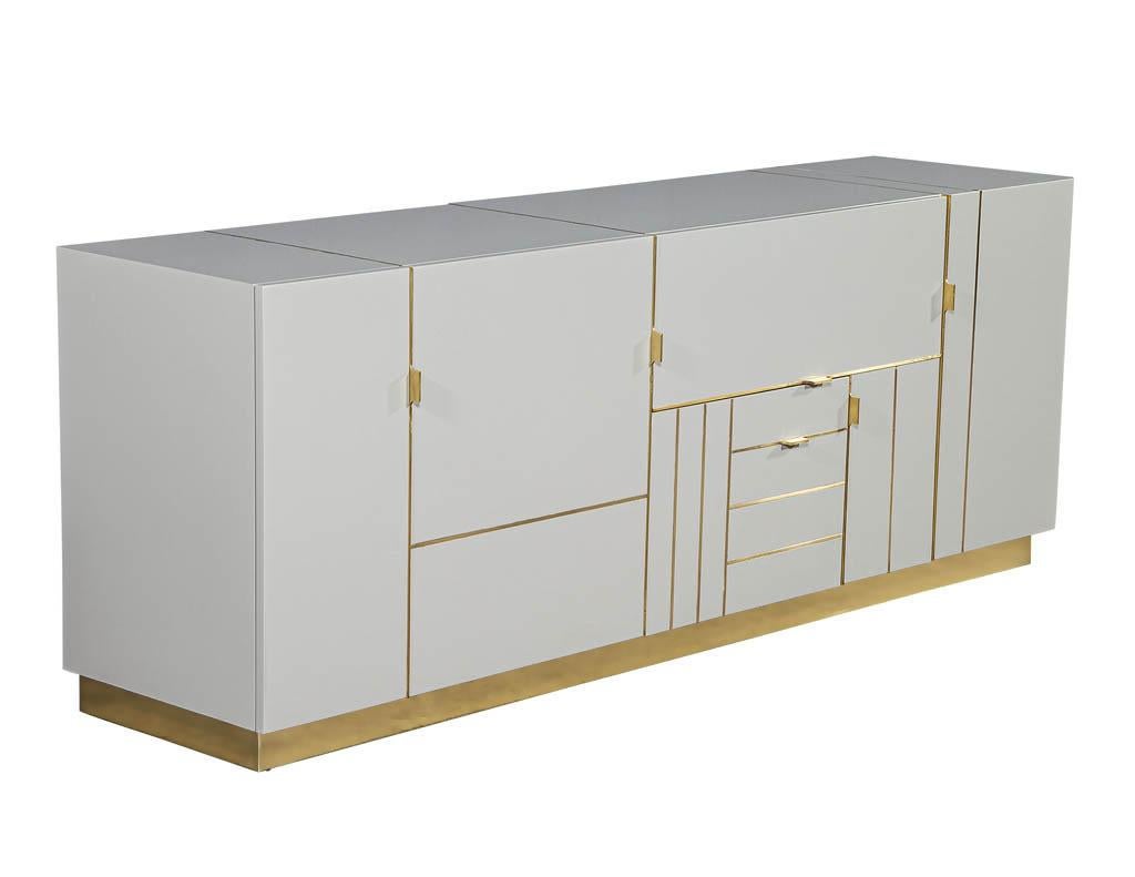 Contemporary Modern Lacquered Buffet Credenza Sideboard with Brass Detail For Sale