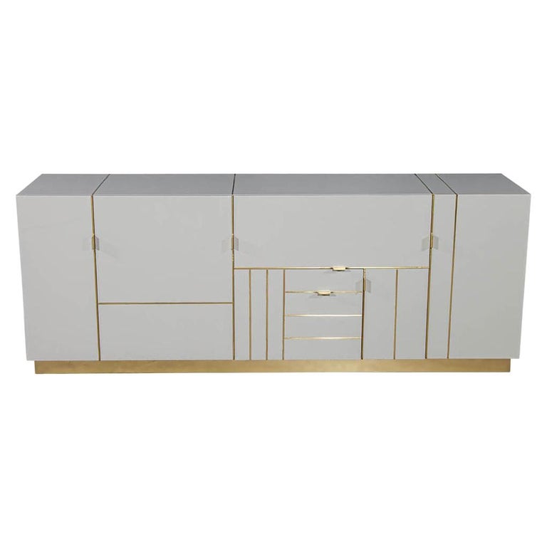 Modern Lacquered Buffet Credenza Sideboard with Brass Detail For Sale at  1stDibs