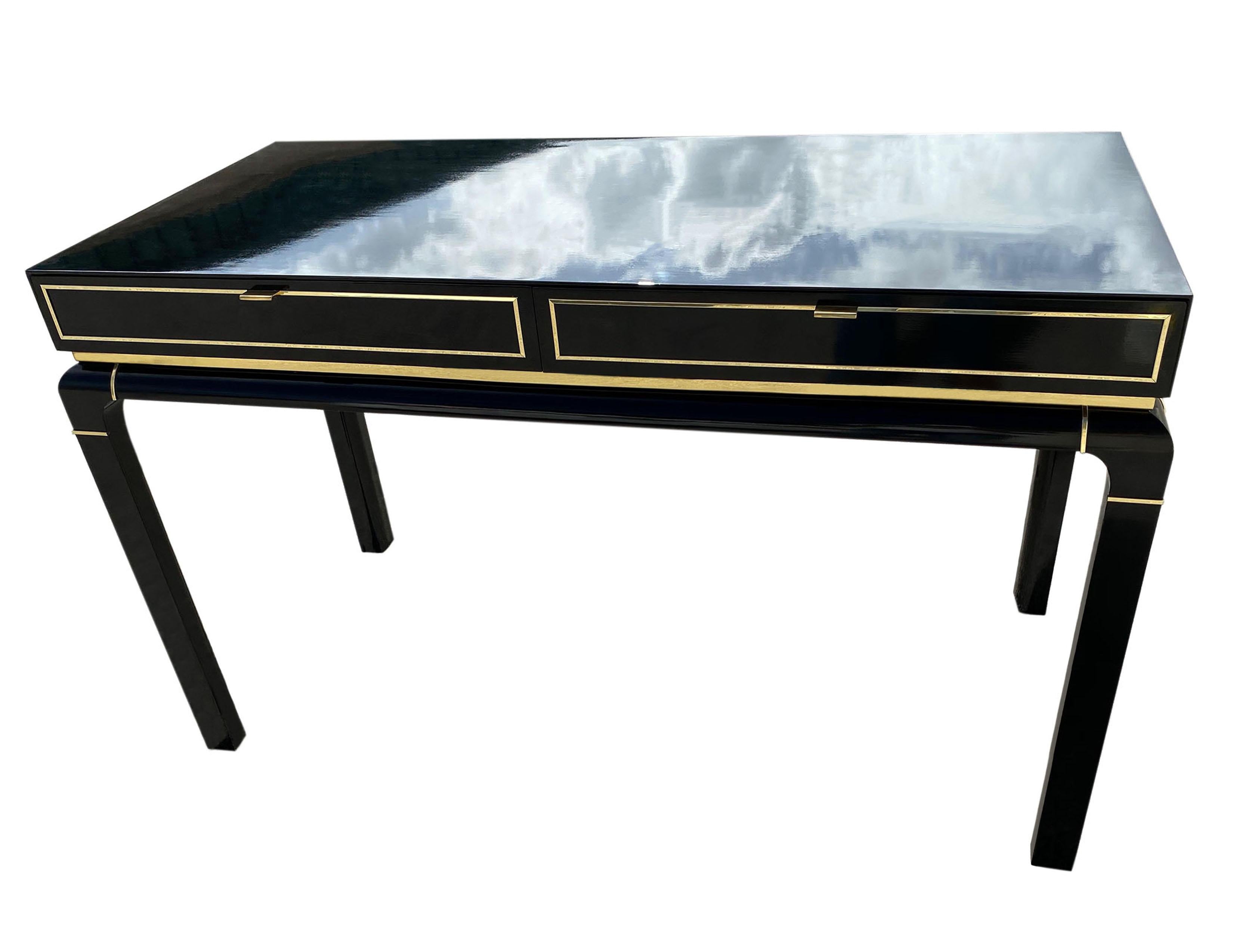 Mid-Century Modern Modern Lacquered Writing Desk with Brass Accents by John Stuart For Sale