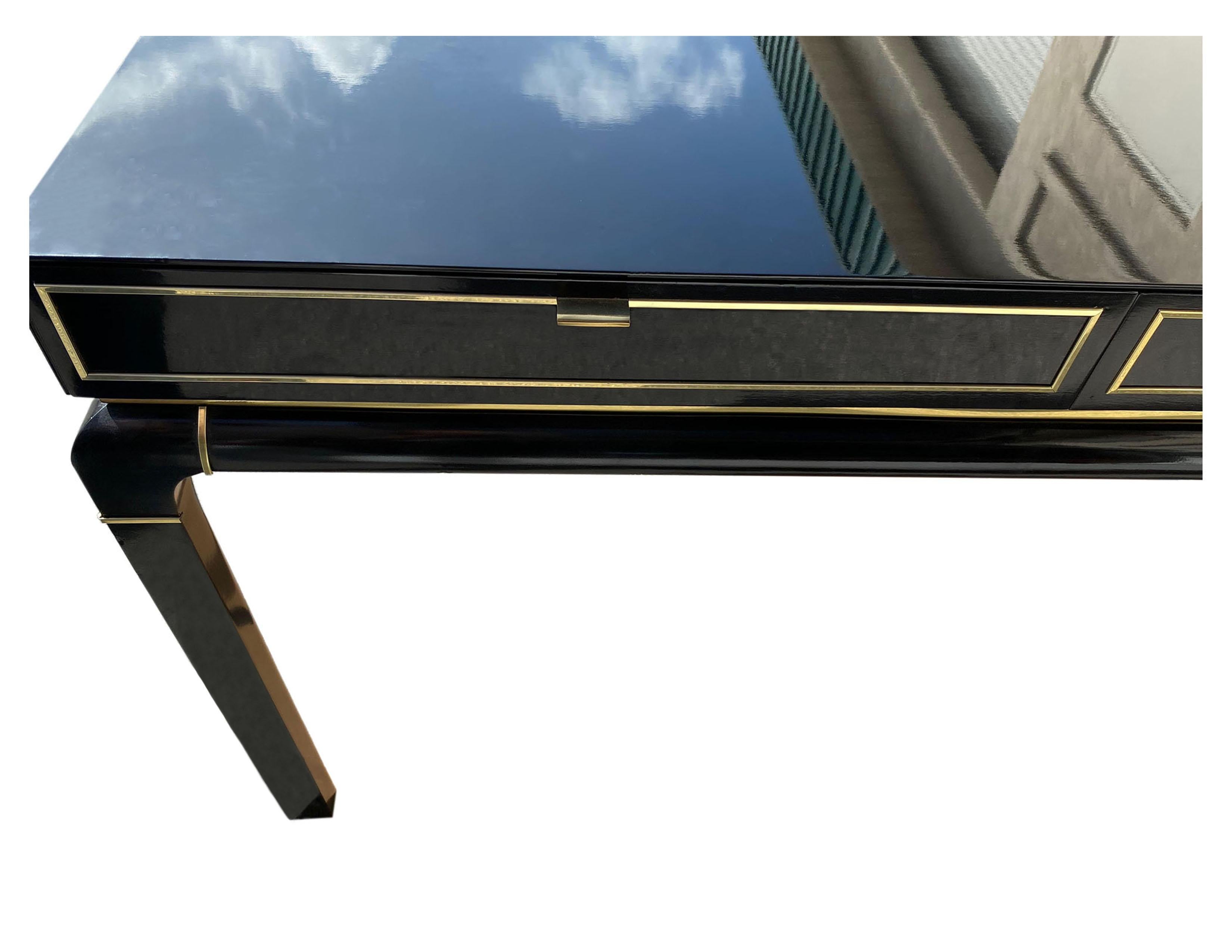 Modern Lacquered Writing Desk with Brass Accents by John Stuart In Good Condition For Sale In Dallas, TX
