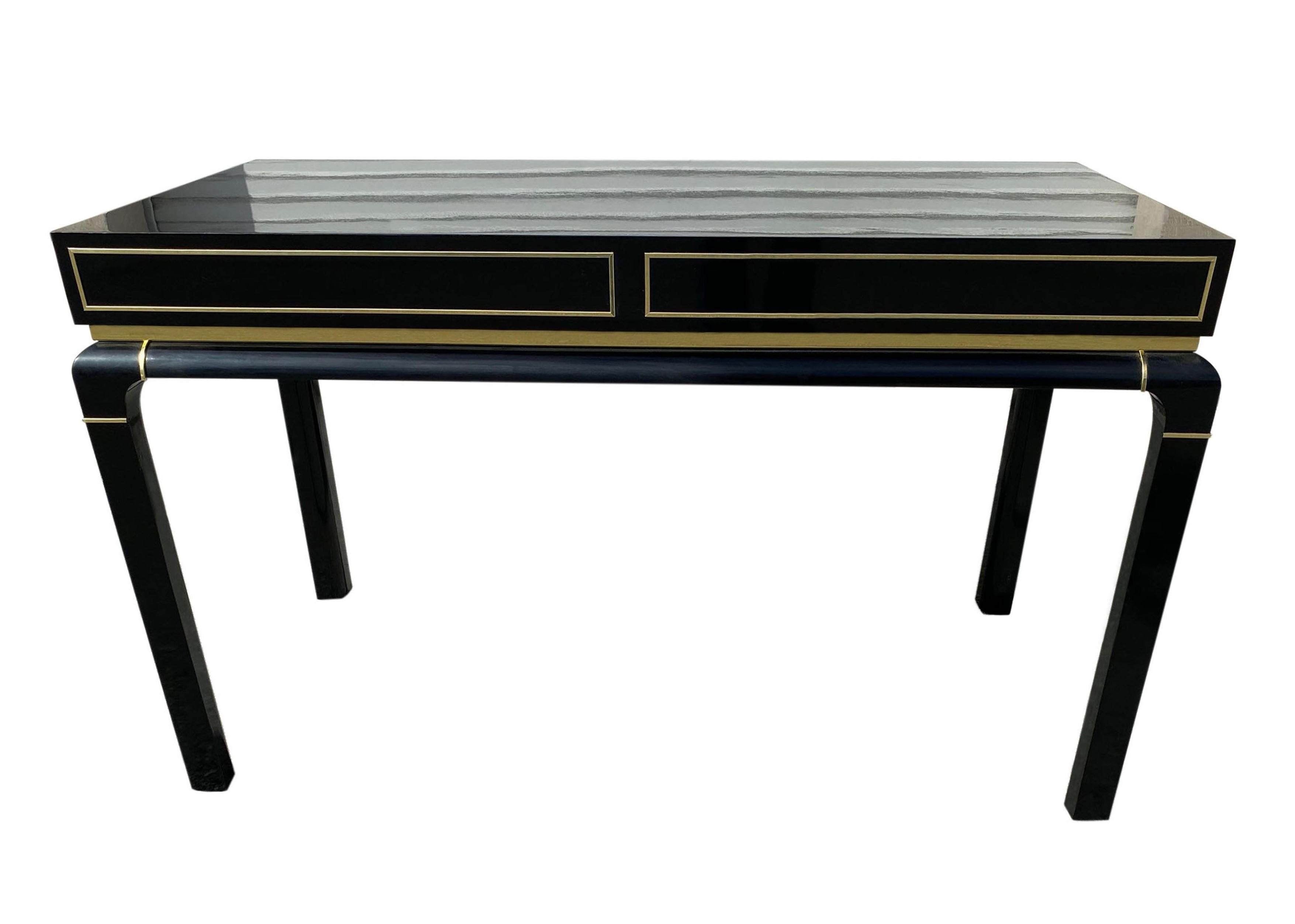 Wood Modern Lacquered Writing Desk with Brass Accents by John Stuart For Sale