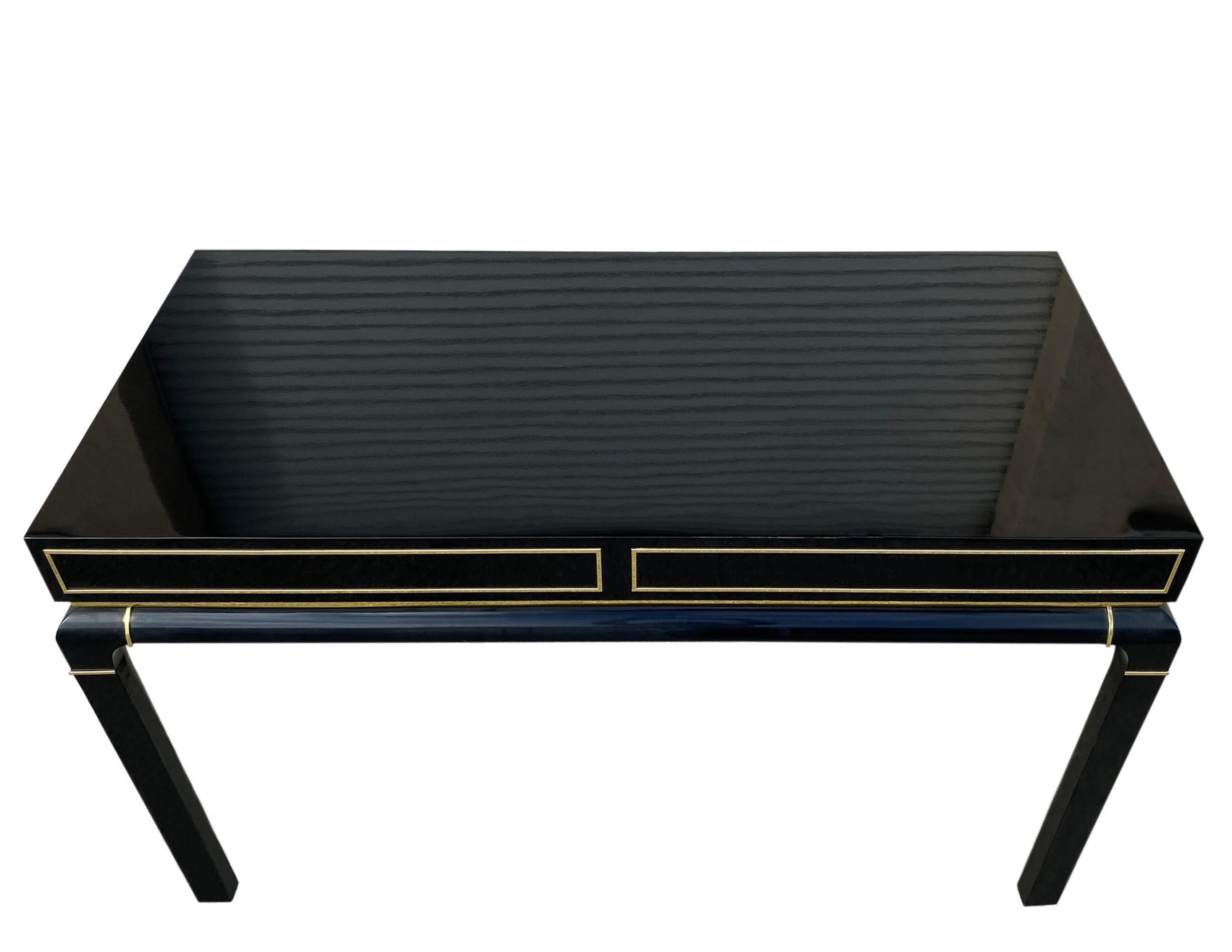 Modern Lacquered Writing Desk with Brass Accents by John Stuart For Sale 1
