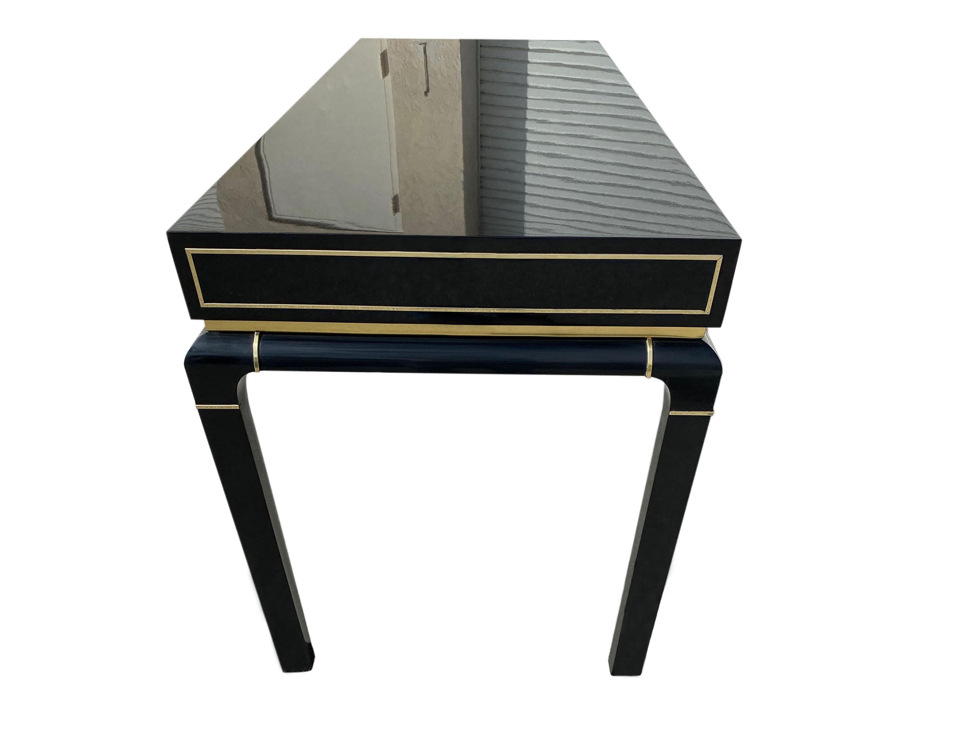 Modern Lacquered Writing Desk with Brass Accents by John Stuart For Sale 2