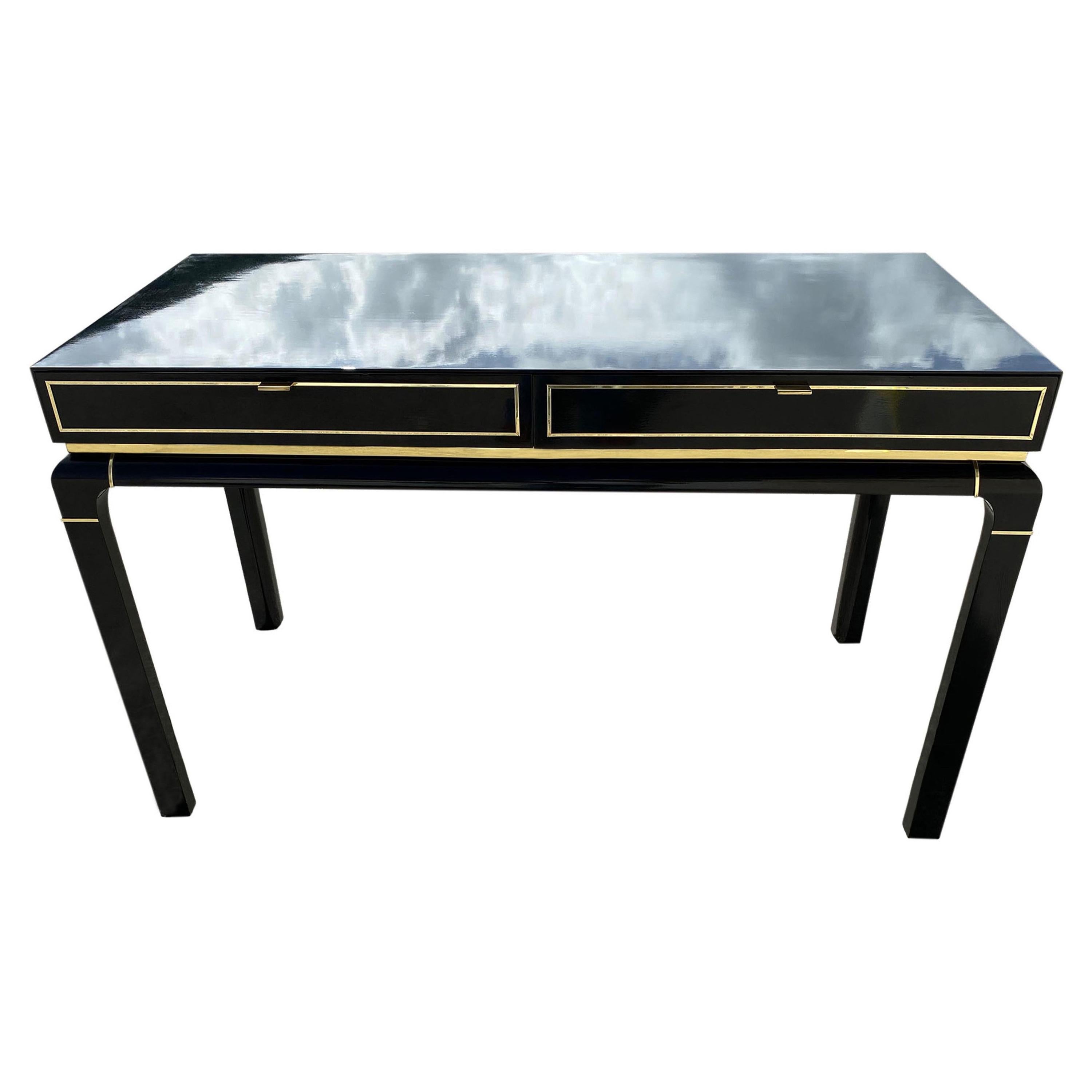 Modern Lacquered Writing Desk with Brass Accents by John Stuart For Sale