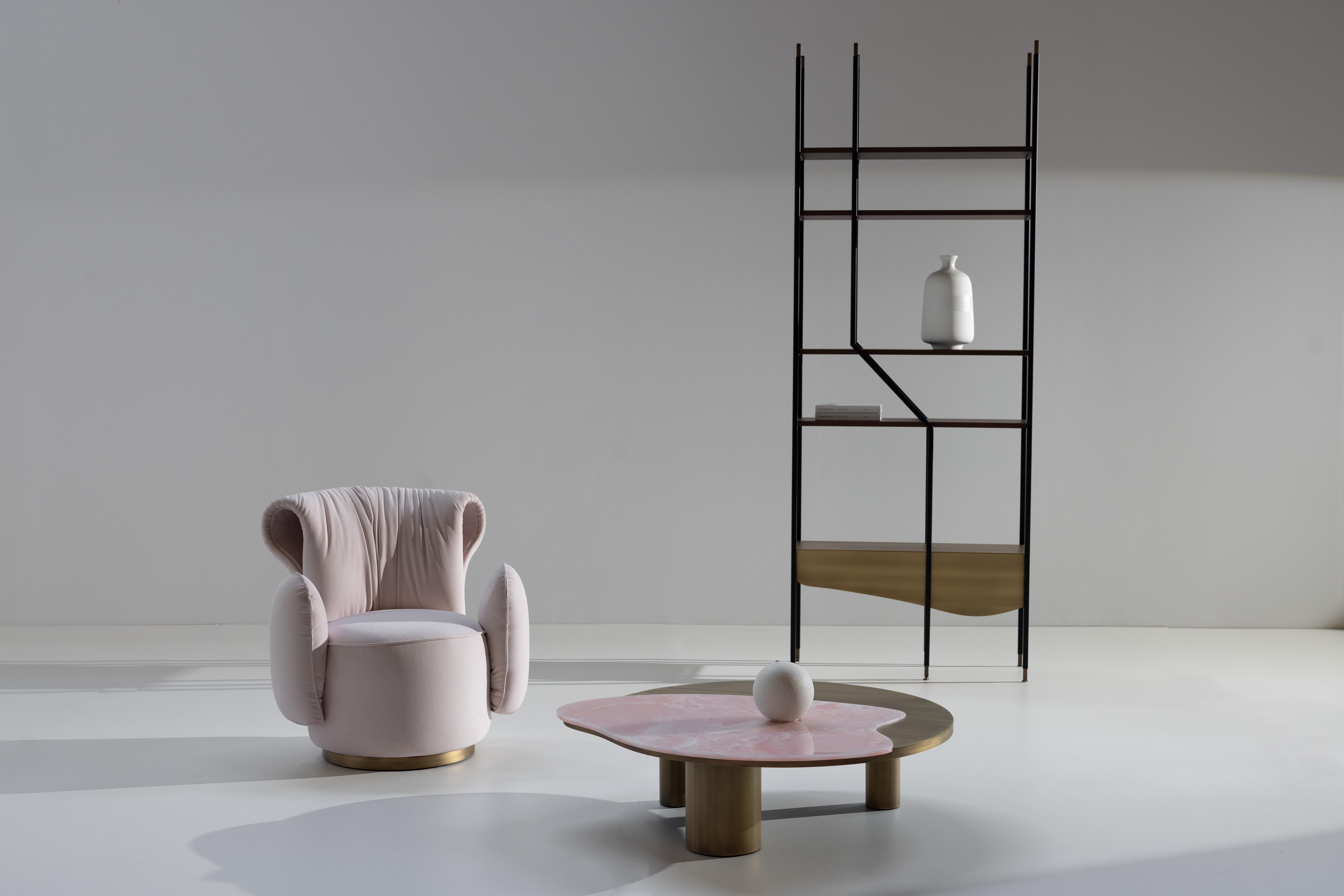 Metallo Libreria moderna Lage Set/2, ottone, radice di Oak, fatta a mano in Portogallo da Greenapple in vendita