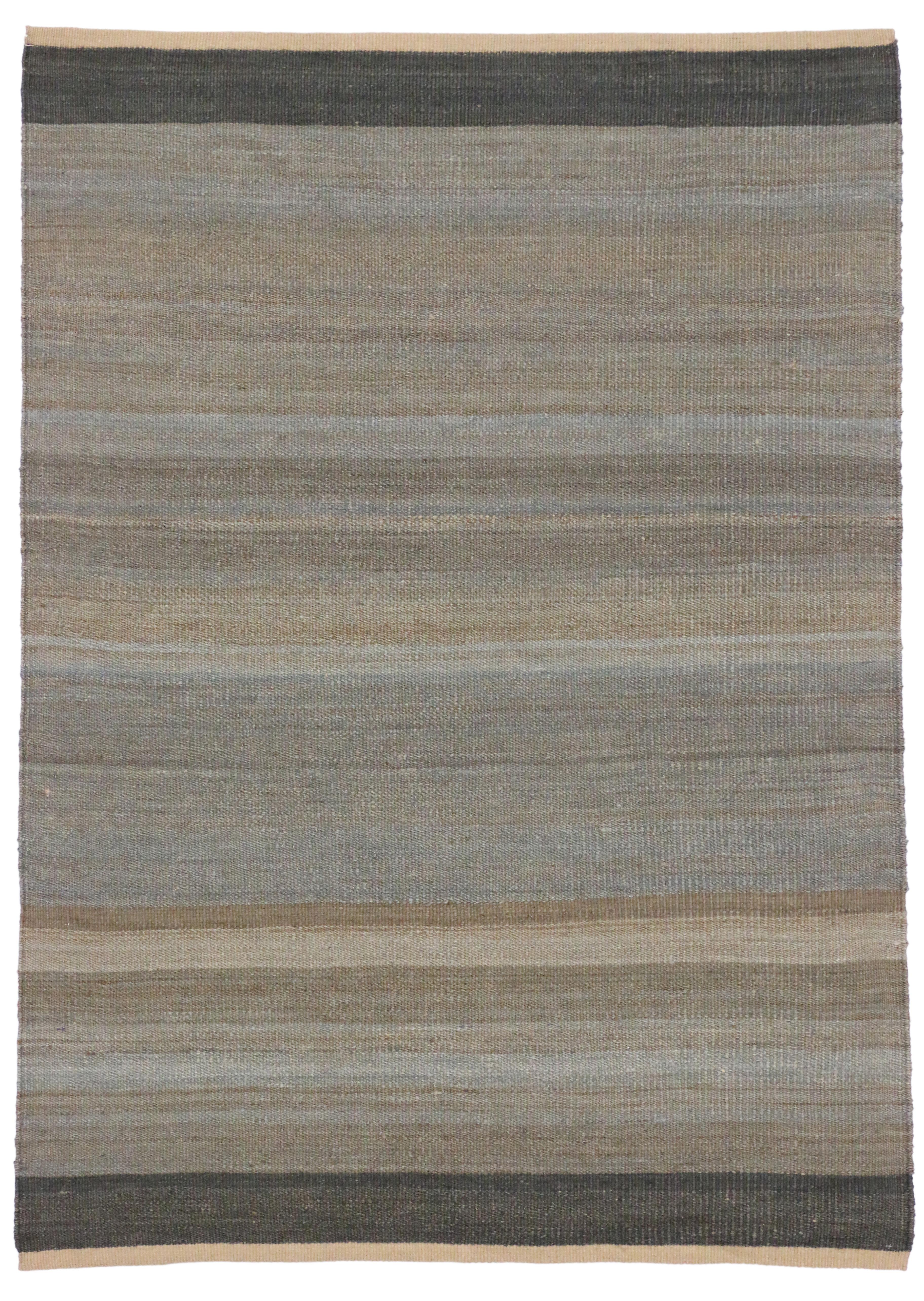 Hand-Woven Modern Lake House Cabin Style Dhurrie, Striped Flat-Weave Rug