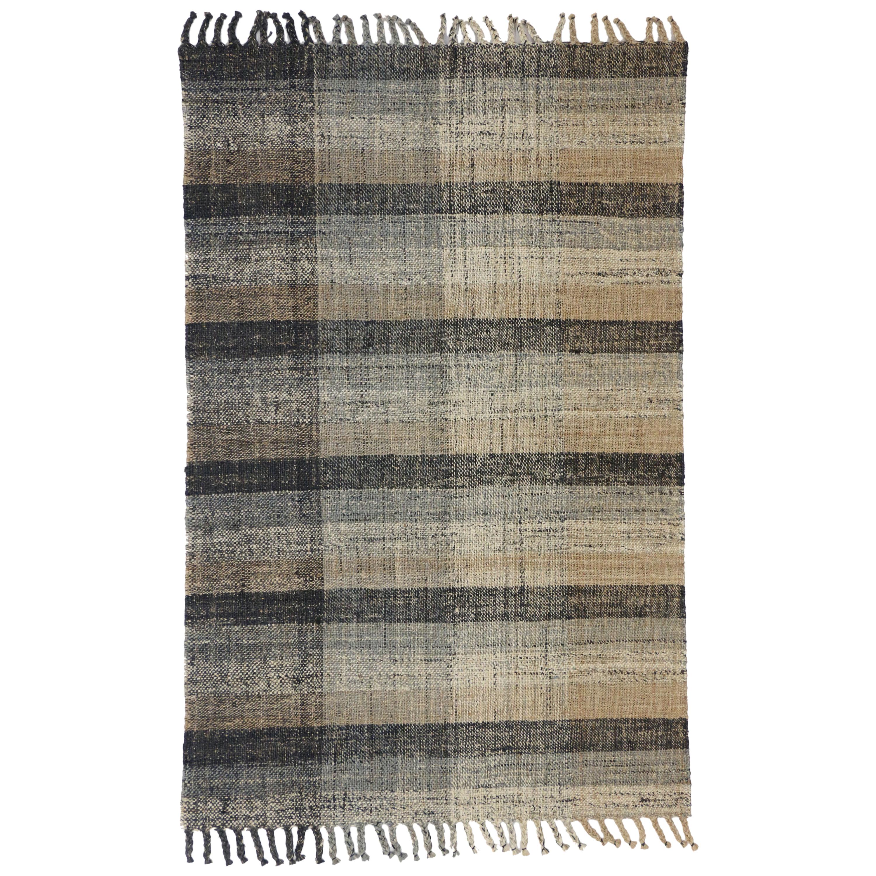 Modern Lake House Cabin Style Dhurrie, Striped FlatWeave Rug at 1stDibs