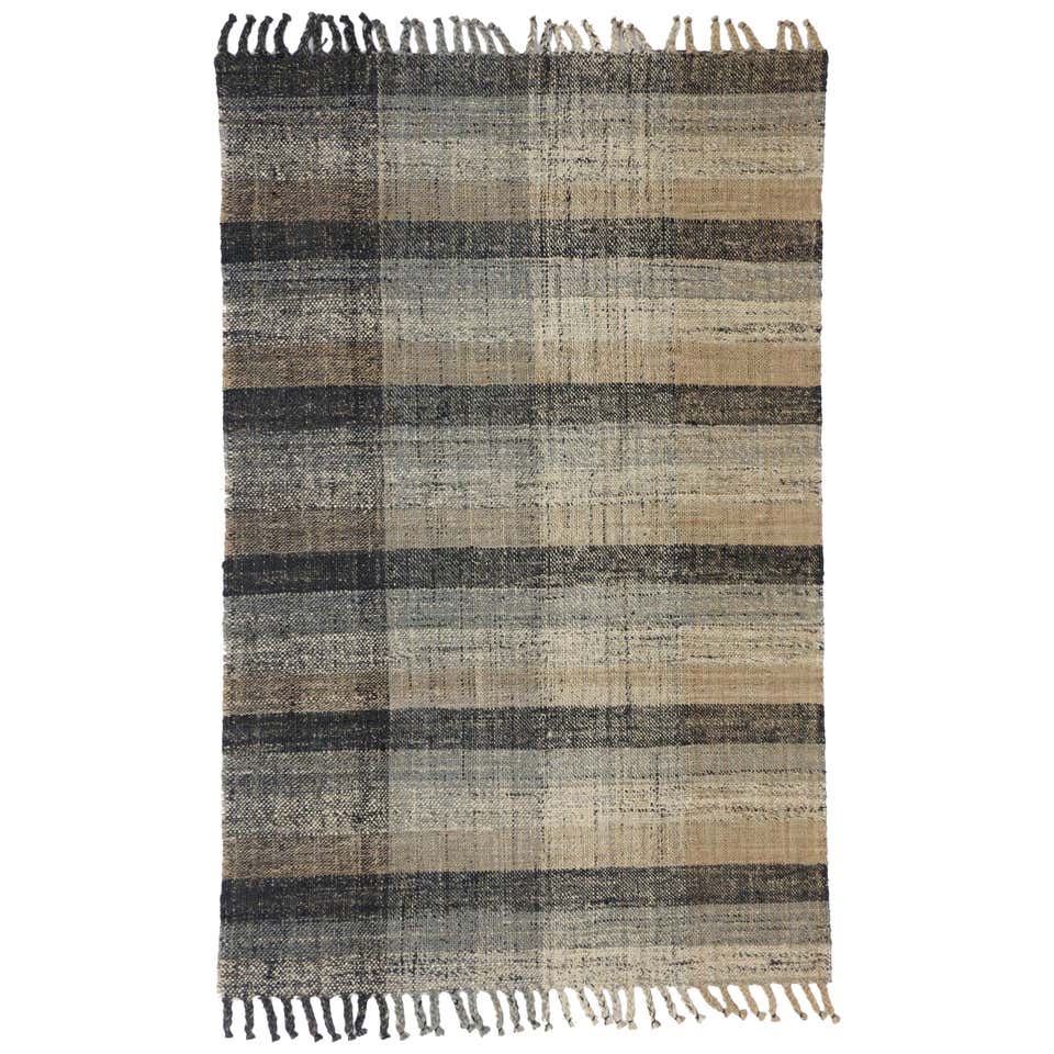 Modern Lake House Cabin Style Dhurrie, Striped Flat-Weave Rug at 1stDibs