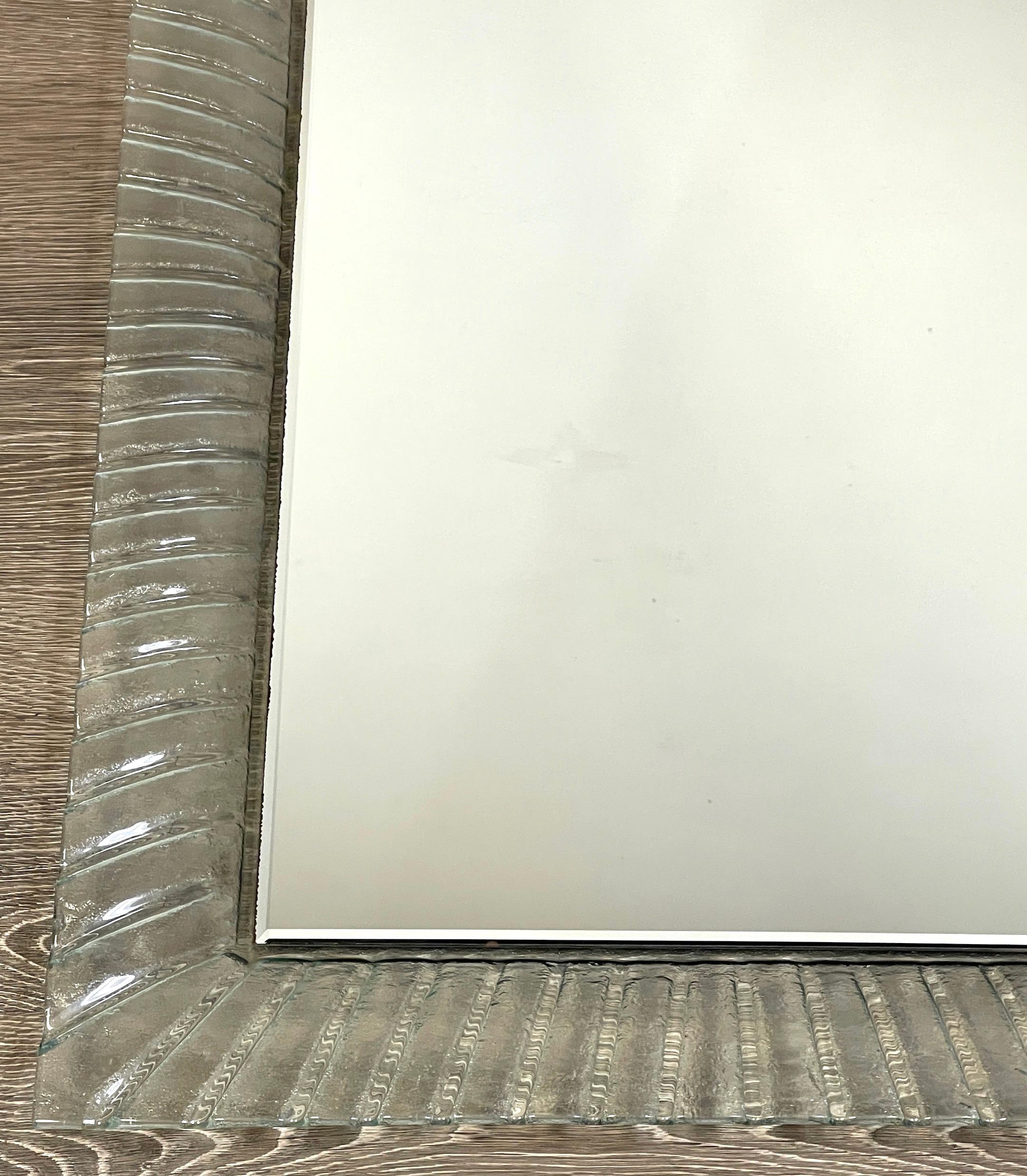 Modern Lalique Style Channeled Murano Glass Mirror, Circa 1980s 3