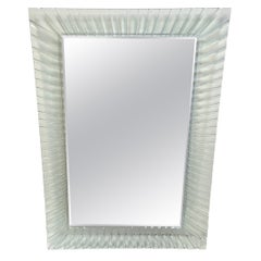 Modern Lalique Style Channeled Murano Glass Mirror, Circa 1980s