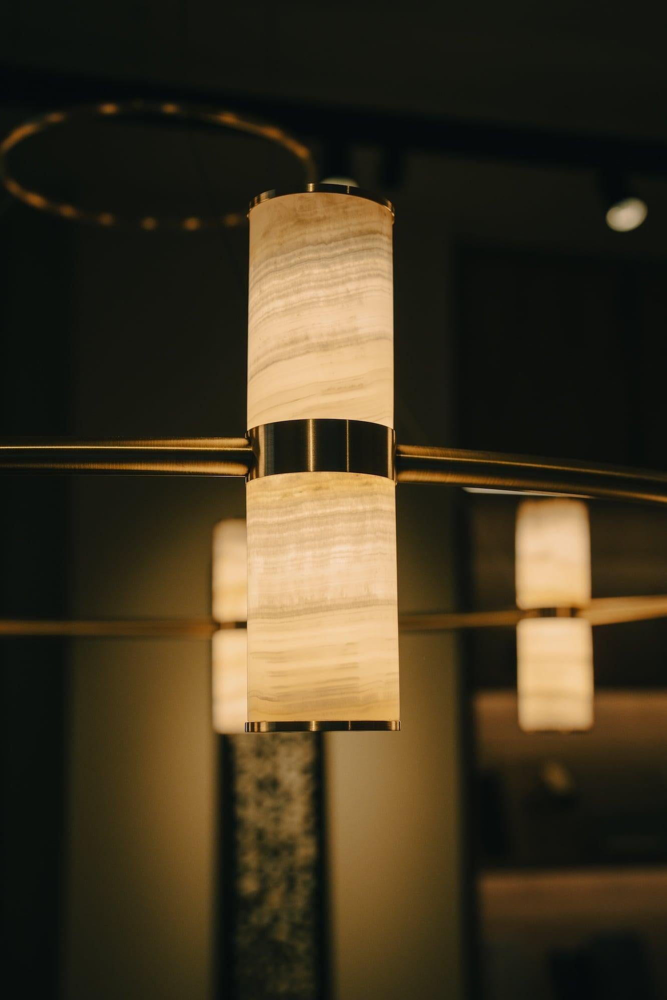Modern Lamp 'Pars Chandelier' by Anour, Brushed Brass, White Onyx en vente 6