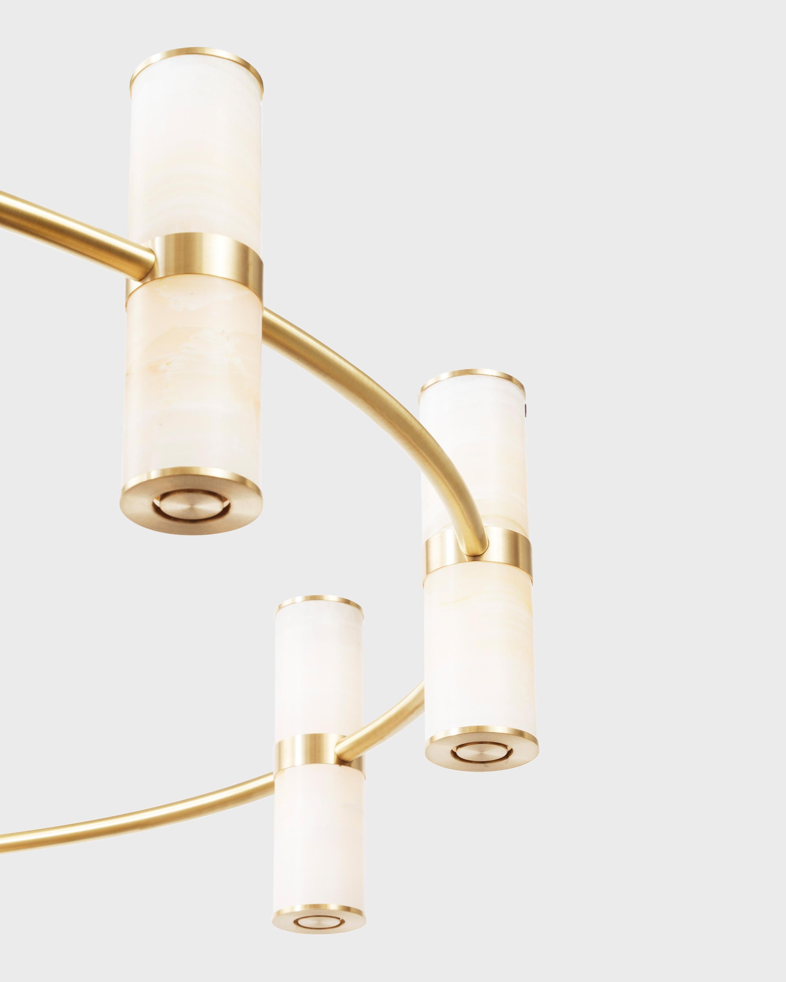 Moderne Modern Lamp 'Pars Chandelier' by Anour, Brushed Brass, White Onyx en vente