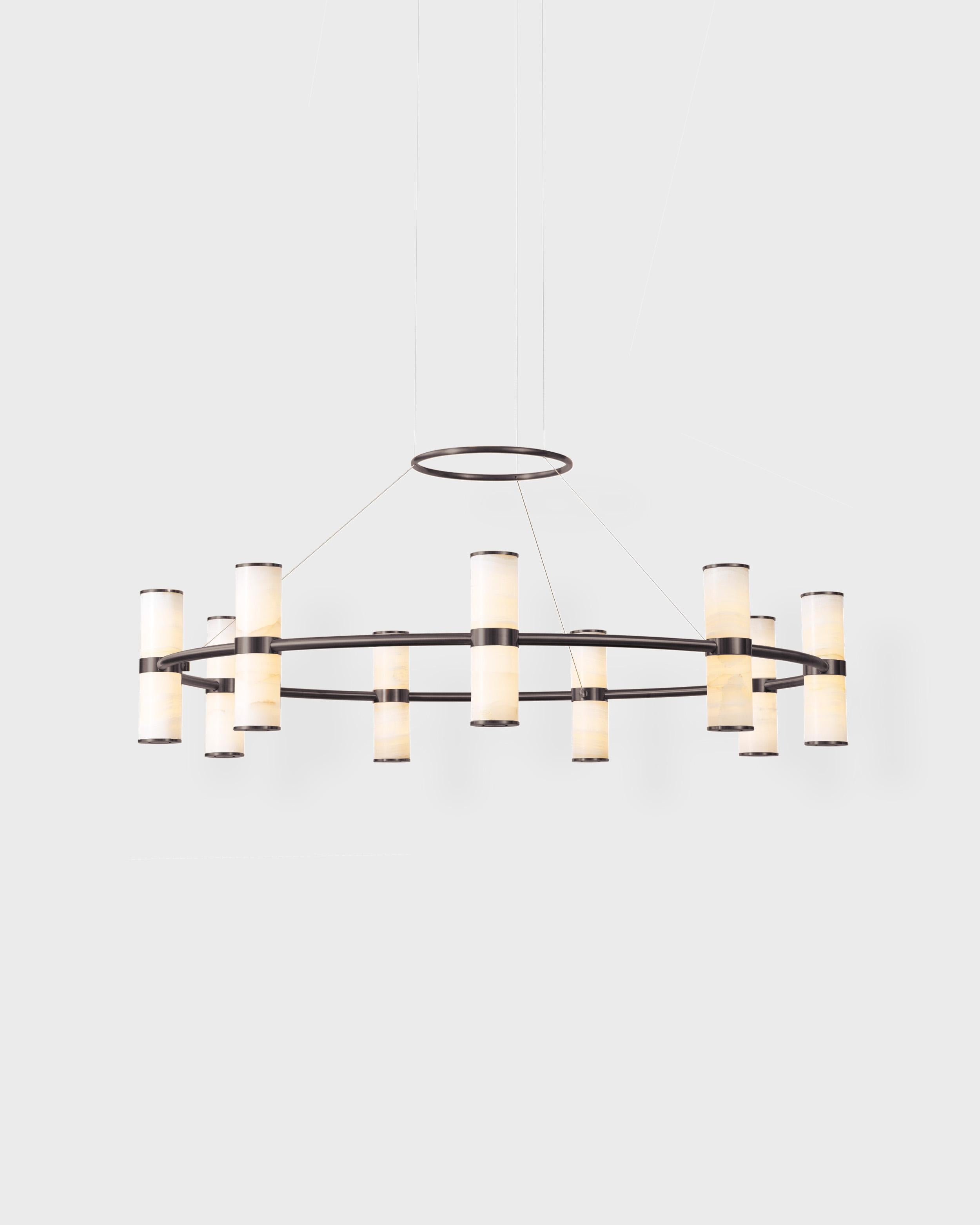 Danois Modern Lamp 'Pars Chandelier' by Anour, Brushed Brass, White Onyx en vente