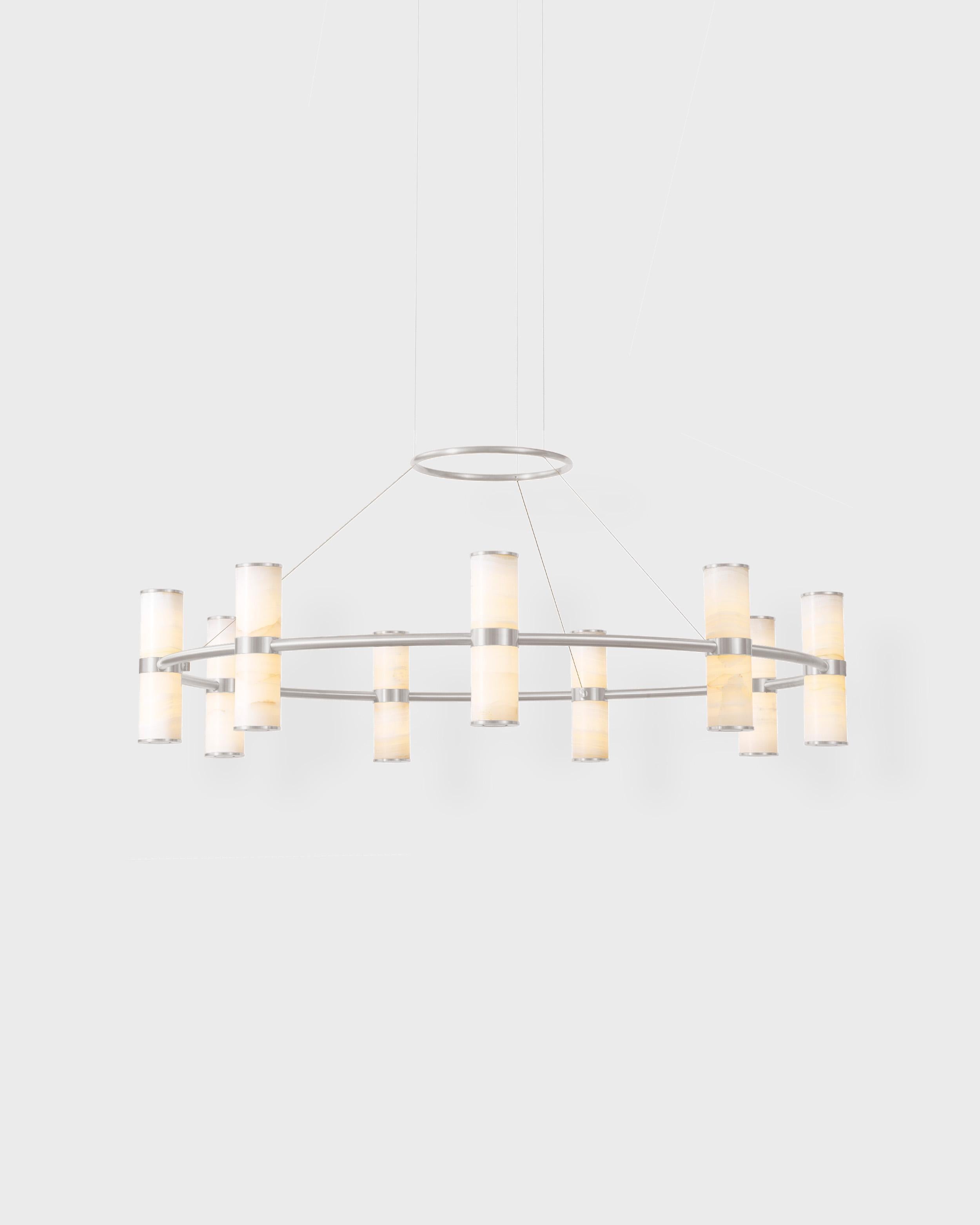 XXIe siècle et contemporain Modern Lamp 'Pars Chandelier' by Anour, Brushed Brass, White Onyx en vente