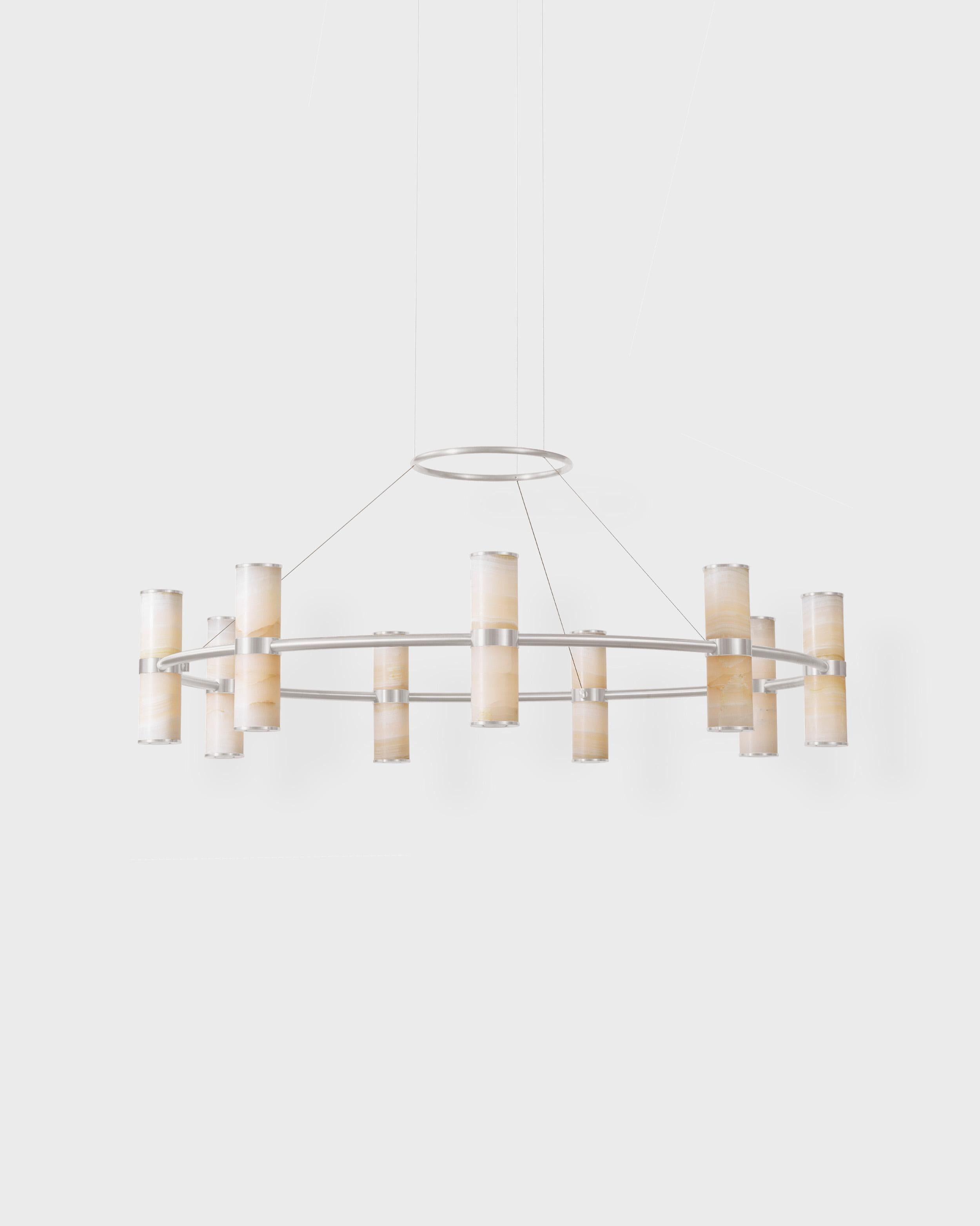 Laiton Modern Lamp 'Pars Chandelier' by Anour, Brushed Brass, White Onyx en vente