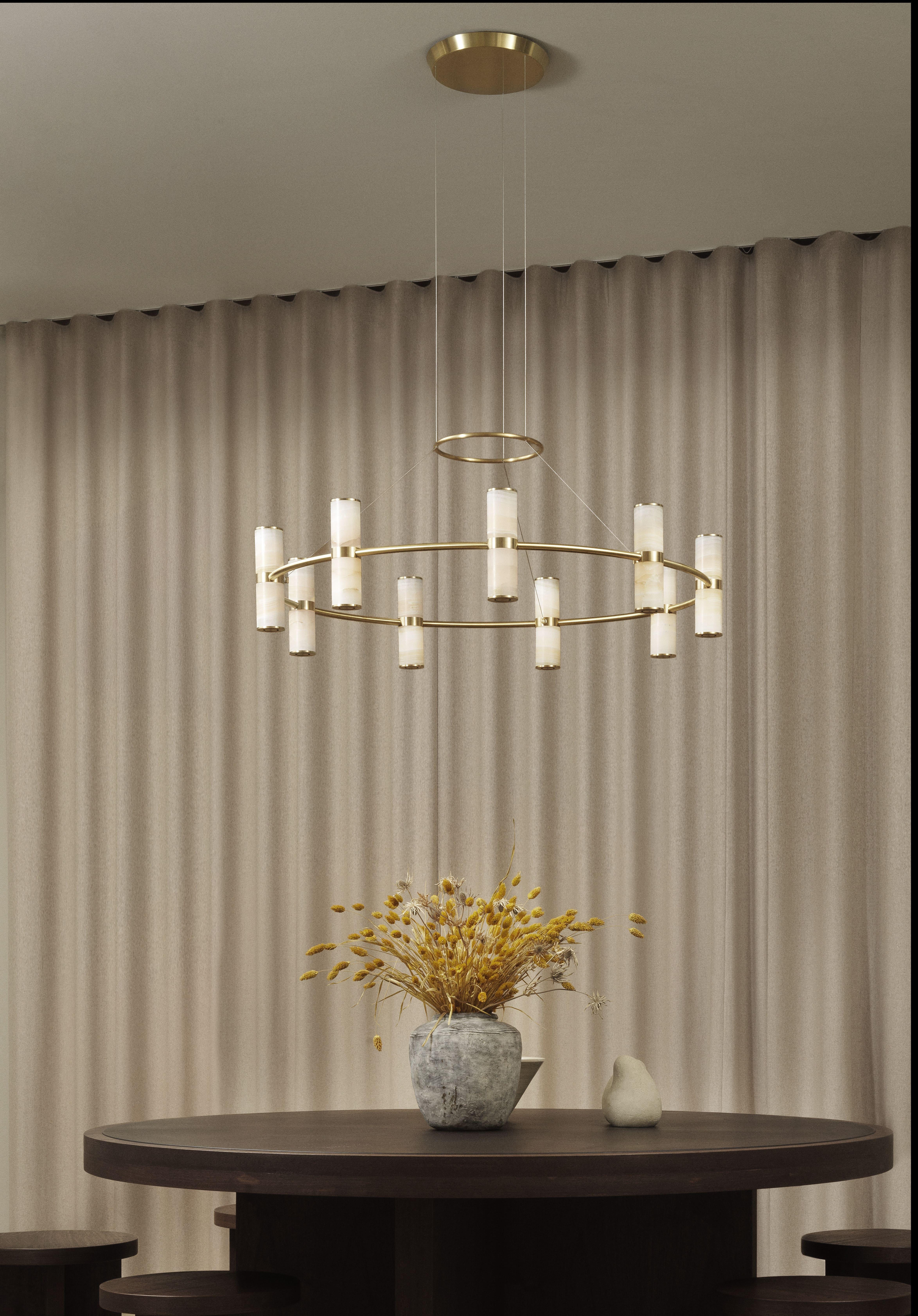 Modern Lamp 'Pars Chandelier' by Anour, Brushed Brass, White Onyx en vente 1