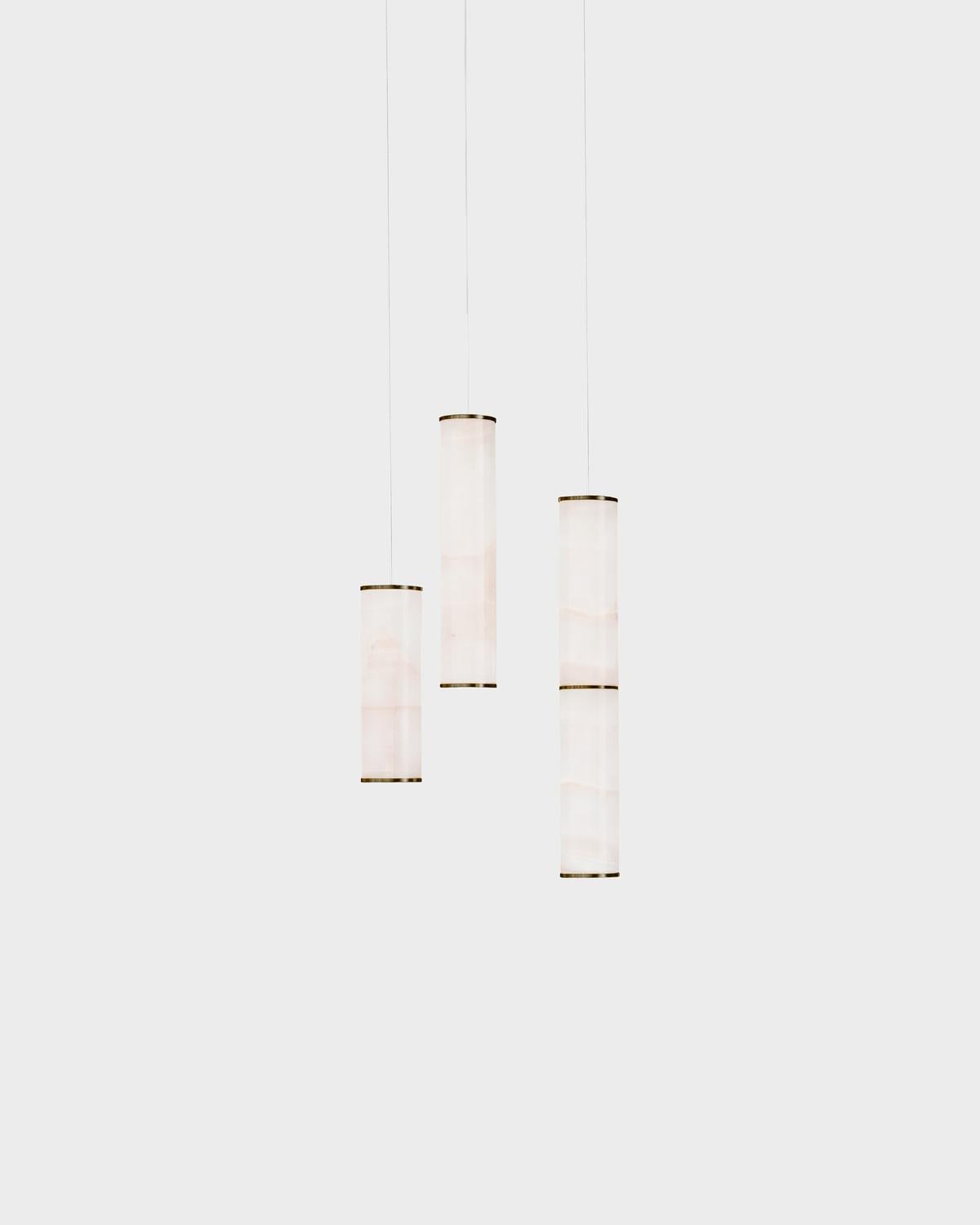 XXIe siècle et contemporain Lampe moderne 'Pars Cluster - 3' by Anour, Brushed Brass, White Onyx en vente