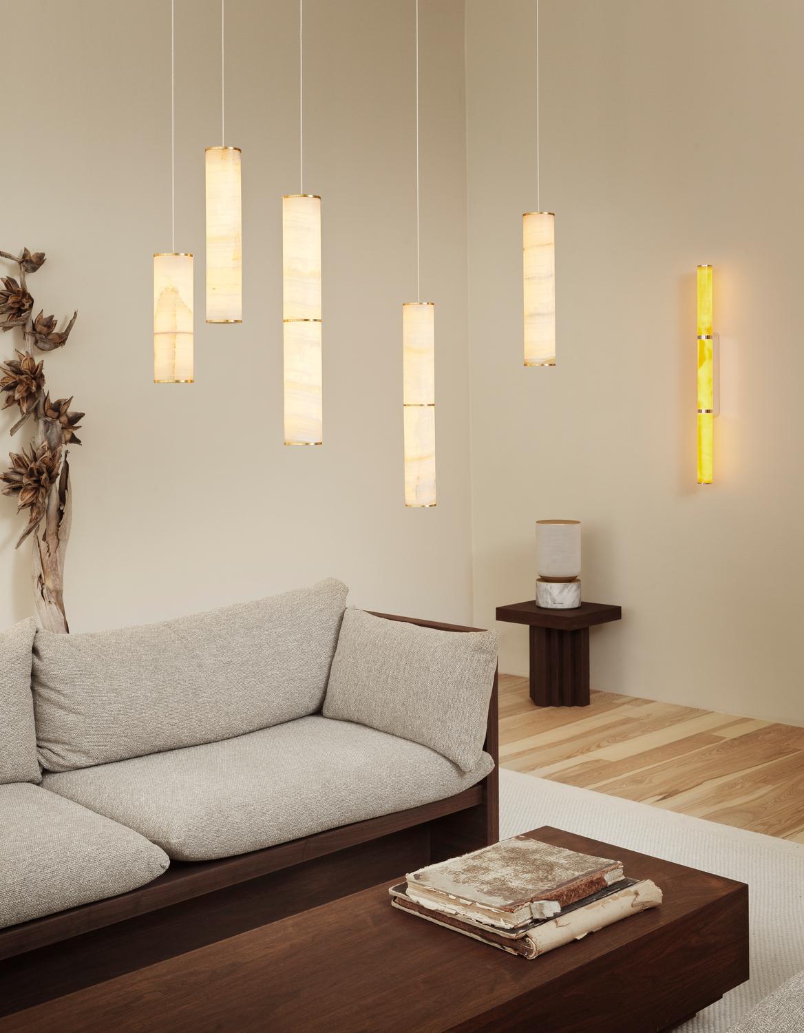 Lampe moderne 'Pars Cluster - 3' by Anour, Brushed Brass, White Onyx en vente 9