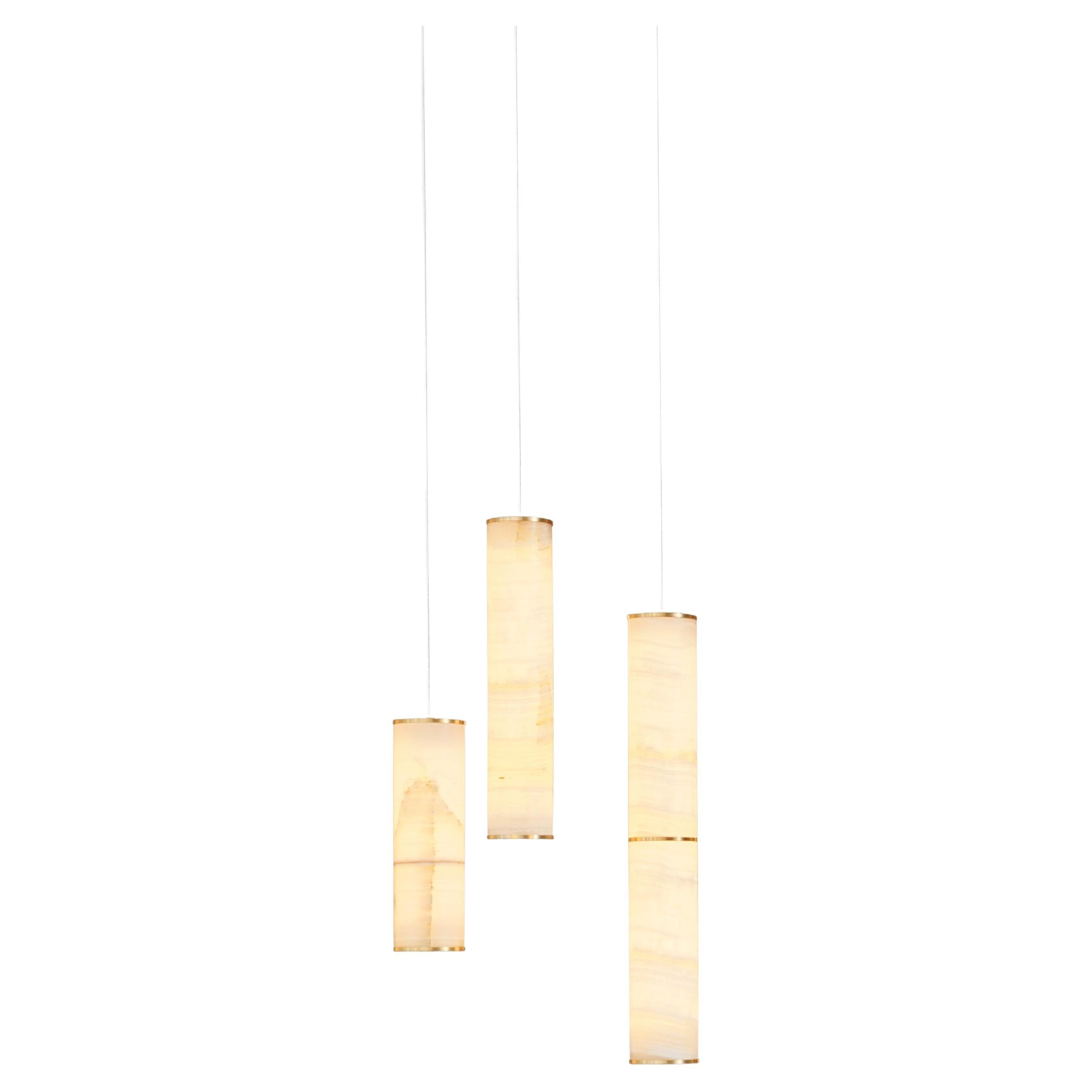 Modern Lamp 'Pars Cluster - 3' by Anour, Brushed Brass, White Onyx