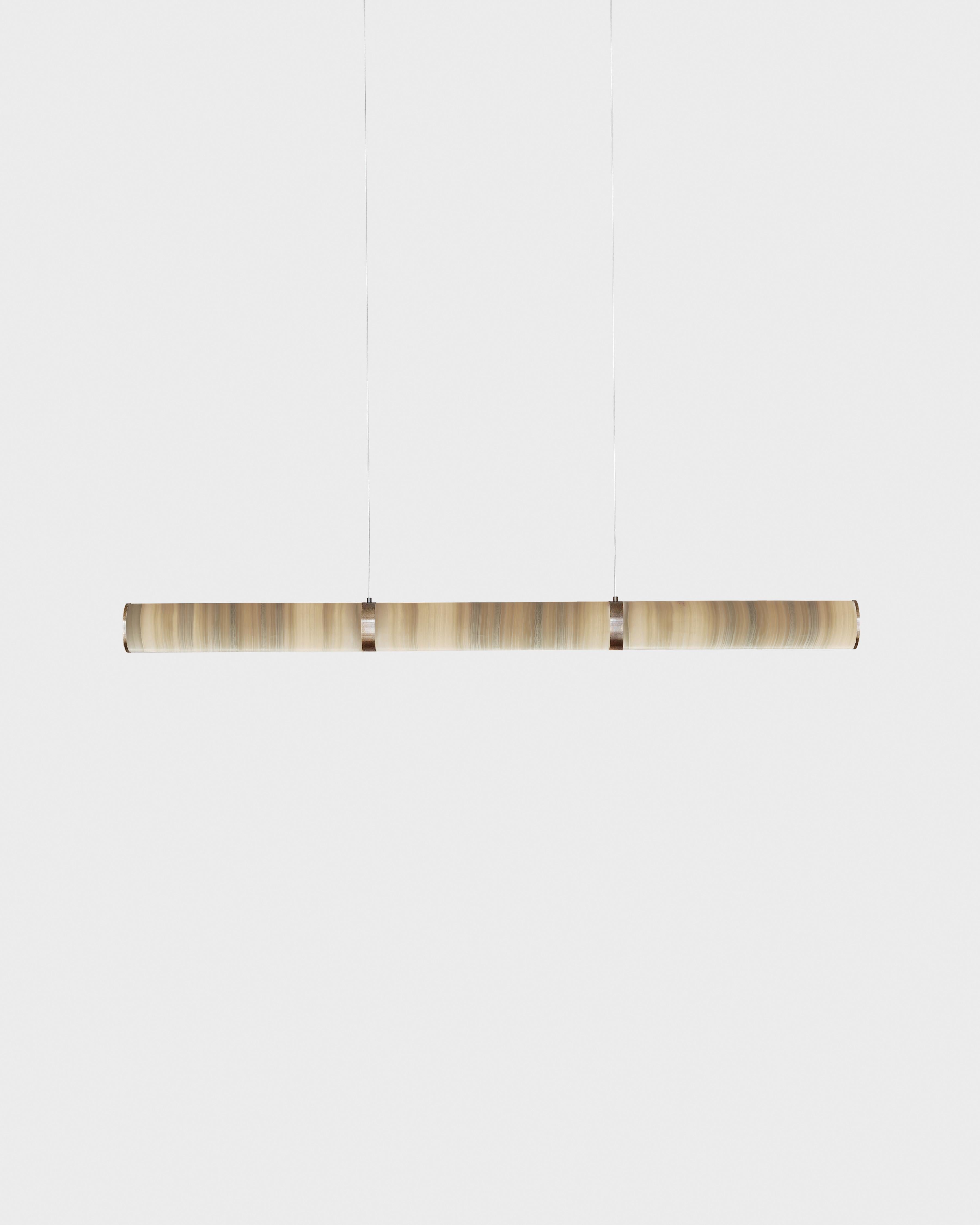 Modern Pendant Lamp 'Pars Horizontal' by Anour, Browned Brass, Mix Onyx

Dimensions :
H. 12 cm x W. 94 cm x D. 6 cm

Model shown on main picture :  Pars Horizontal, Browned Brass, Mix Onyx
Triac Dimming and Visible Driver Box

Customers can choose