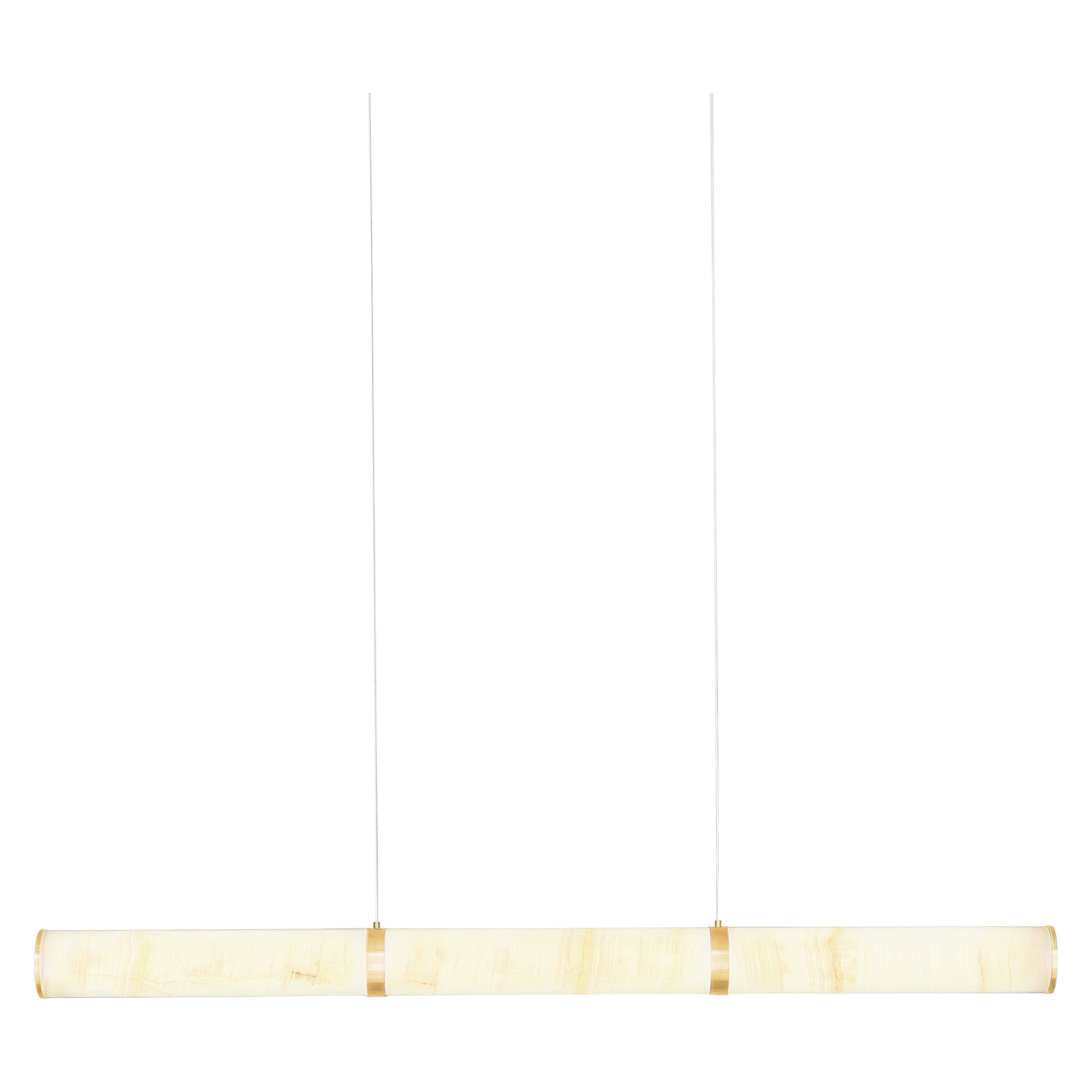 Modern Lamp 'Pars Horizontal' by Anour, Brushed Brass, White Onyx