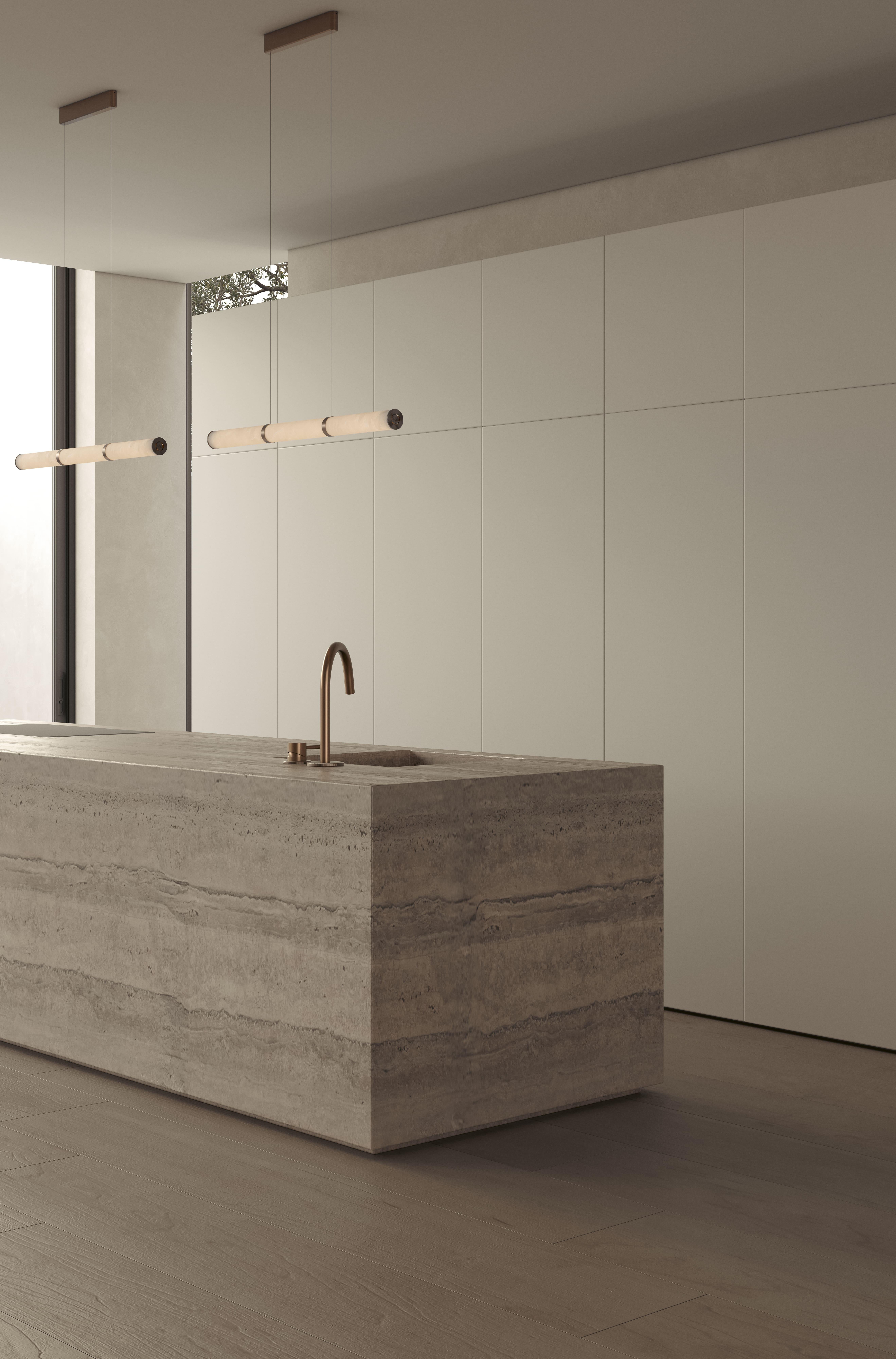 Modern Lamp 'Pars Horizontal' by Anour, Brushed Stainless Steel, White Onyx Neuf - En vente à Paris, IDF