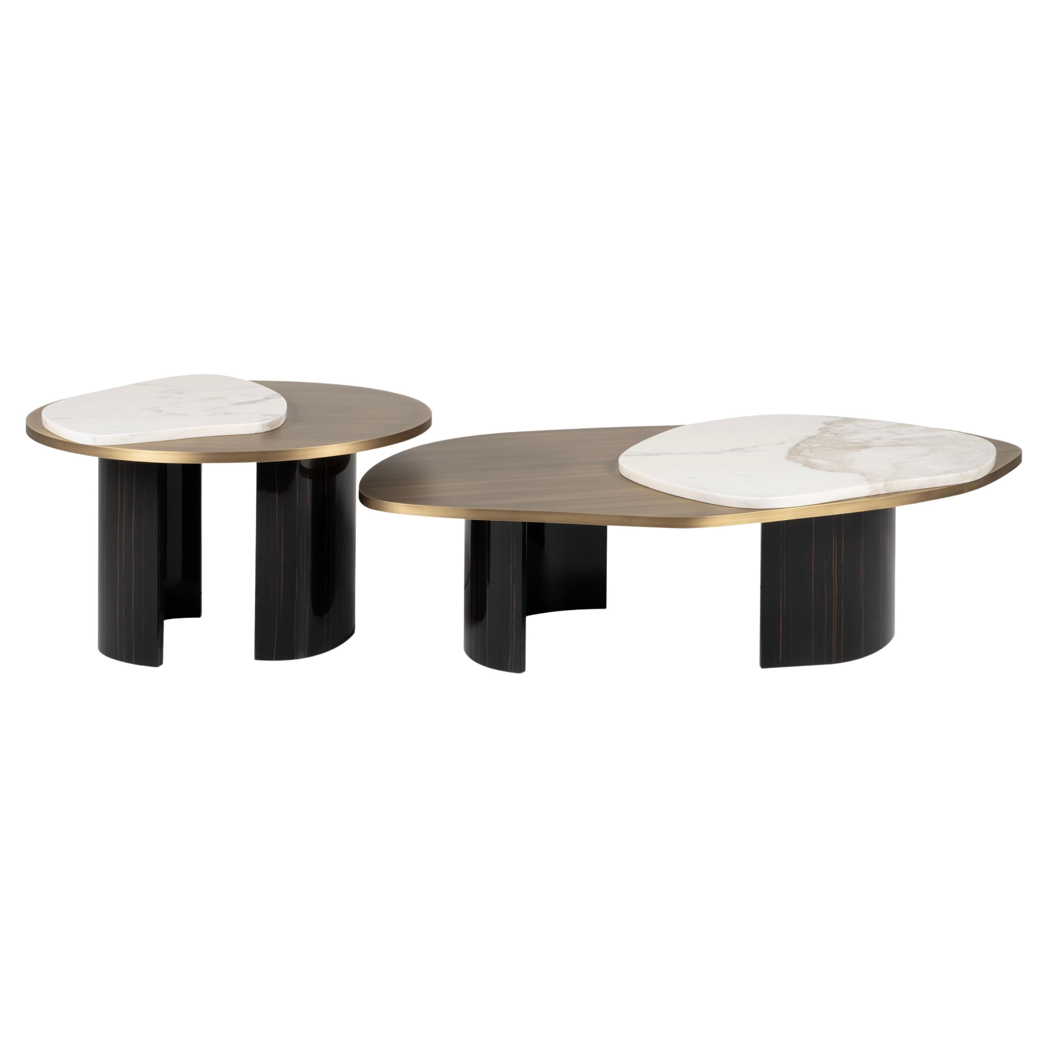 Modern Landscape Nesting Coffee Tables Marble Brass Handmade Portugal Greenapple For Sale
