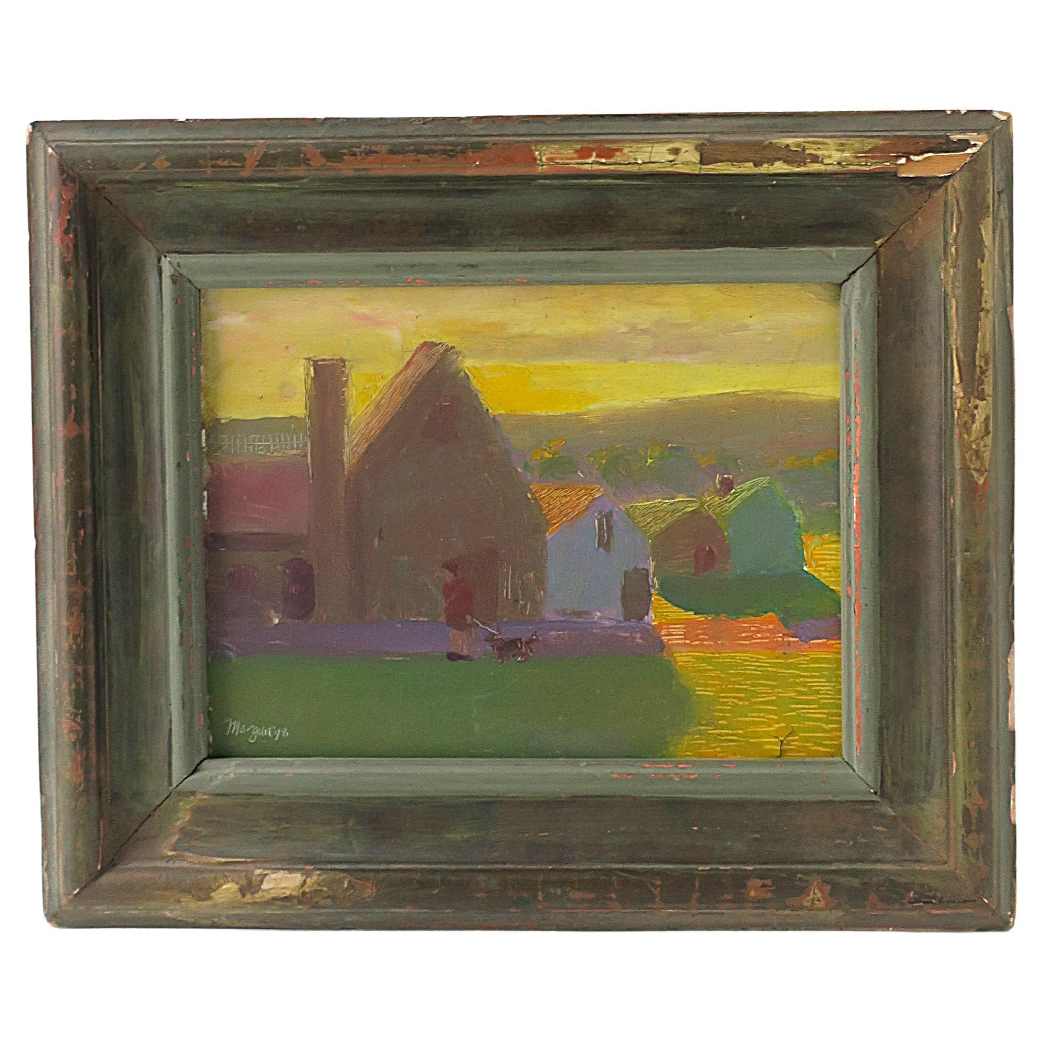 Quadro di paesaggio moderno con cane, 1978 in vendita