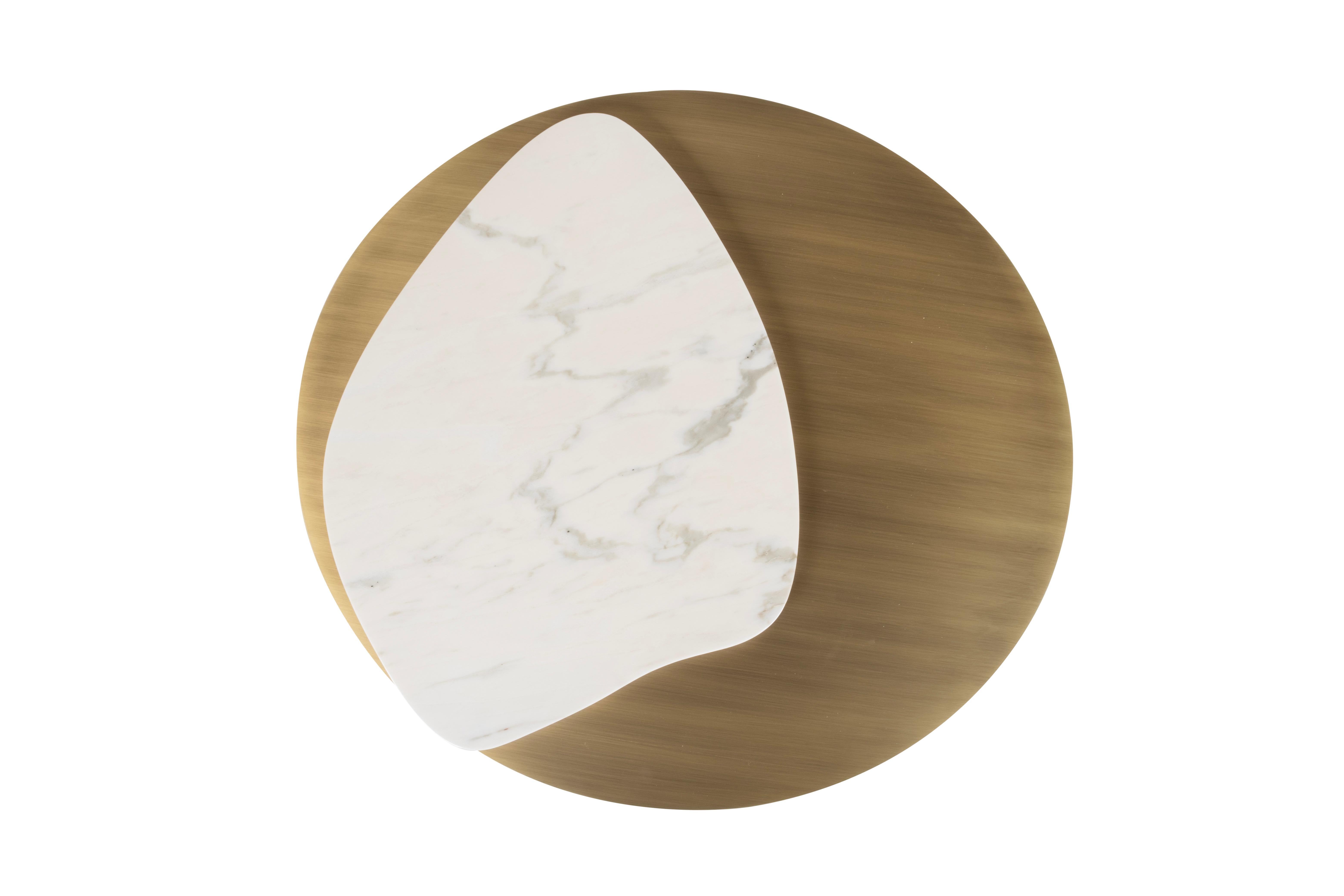 Hand-Crafted Modern Landscape Side Tables Marble Brass Handmade in Portugal by Greenapple For Sale