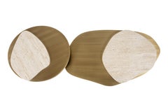 Modern Landscape Travertine Nesting Coffee Table Set/2, Handmade Greenapple