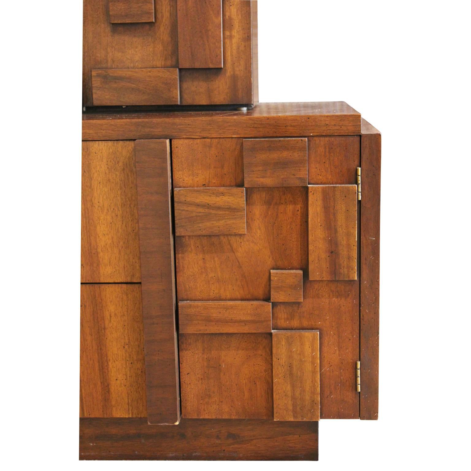 Mid-Century Modern Modern Lane Brutalist Walnut Hutch / Cabinet in the Style of Paul Evans