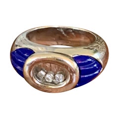Modern Lapis and Floating Diamond 18 Karat White Gold Ring